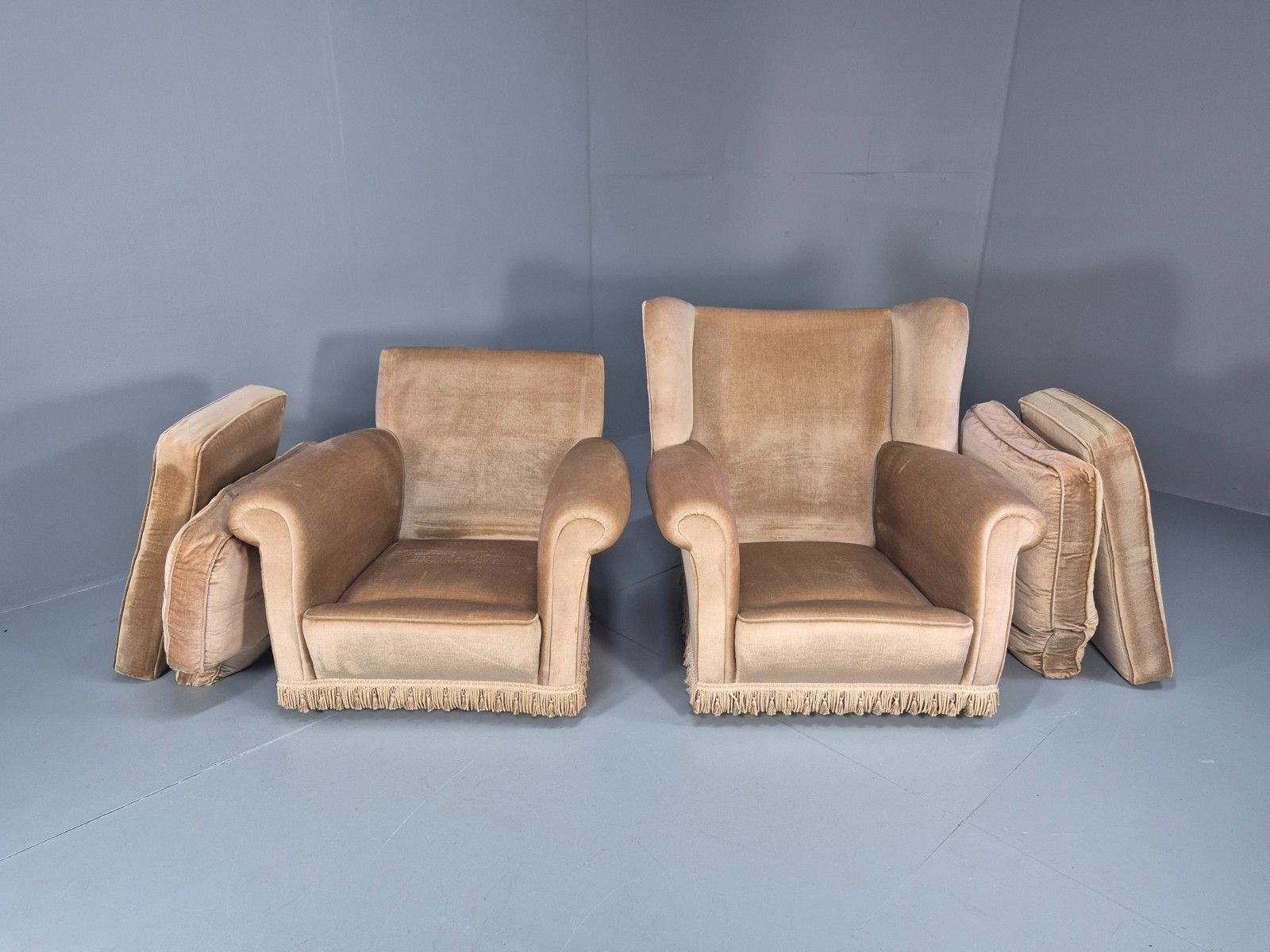 350.0 1970s Luxury Lounge Chairs Lowback And Wingback Gold Velour Retro  Eb10631 Vclo photo
