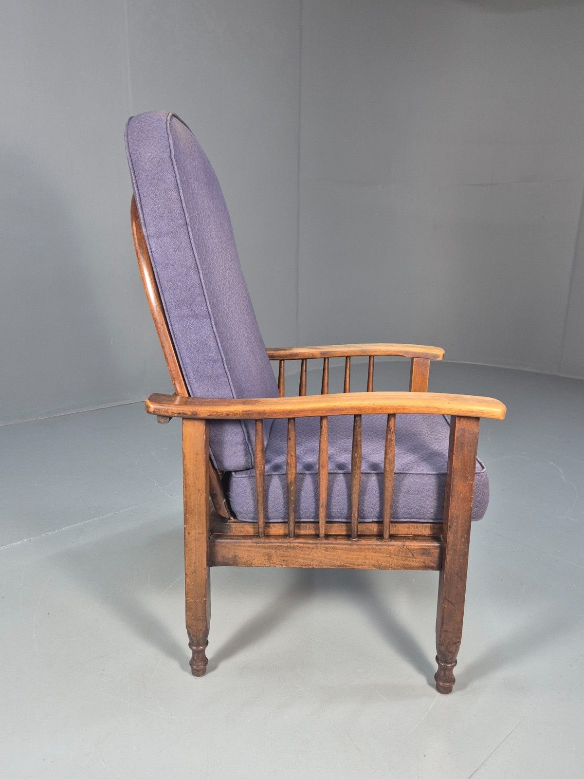 Antique Oak Wheel Back Folding Chair Purple Upholstery 1900s Eb10629 Vcar photo vintage