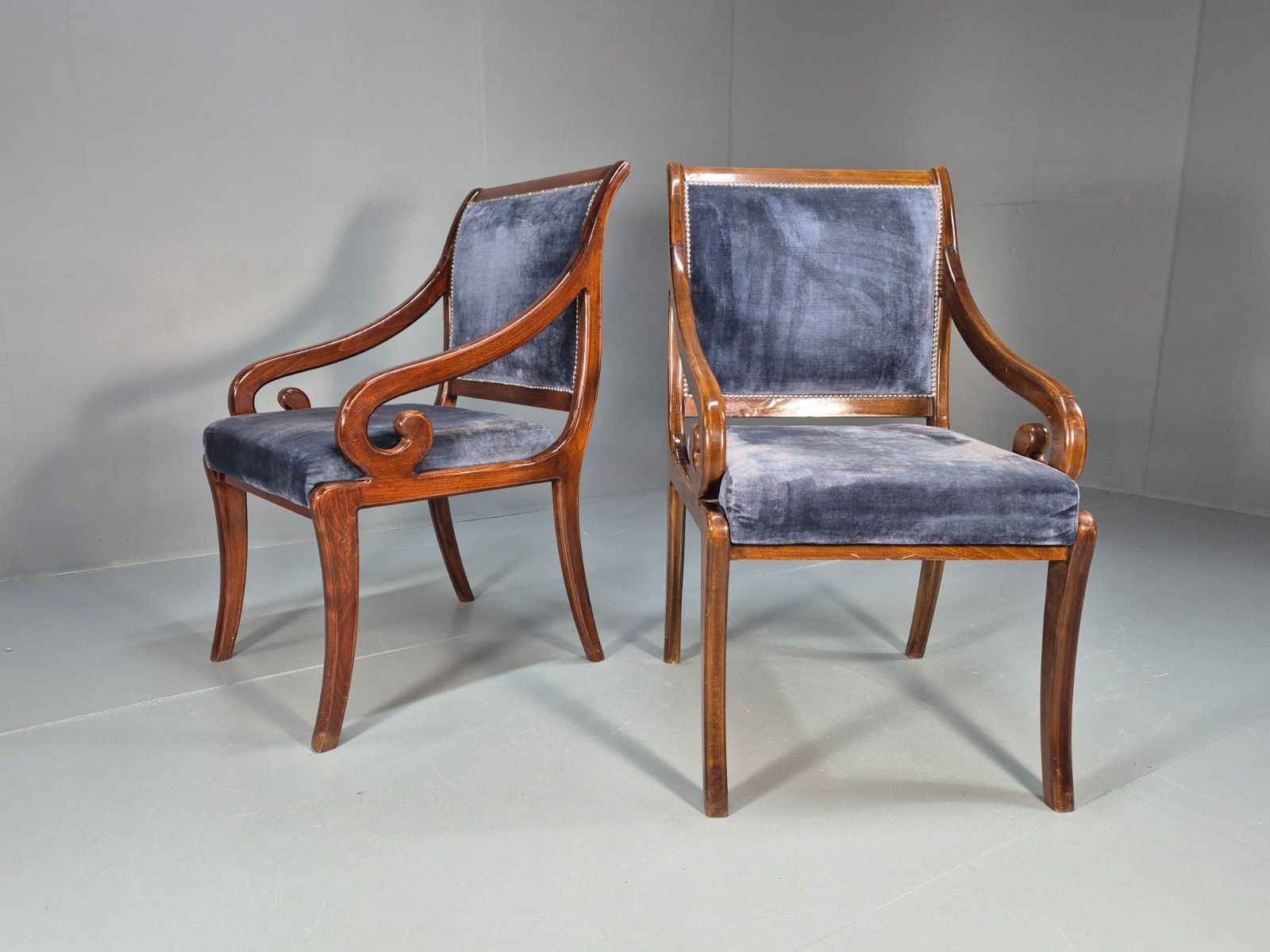 2 Regency Scroll Arm Saloon Chairs 20th Century Reproduction Eb10610 Mnor photo furniture