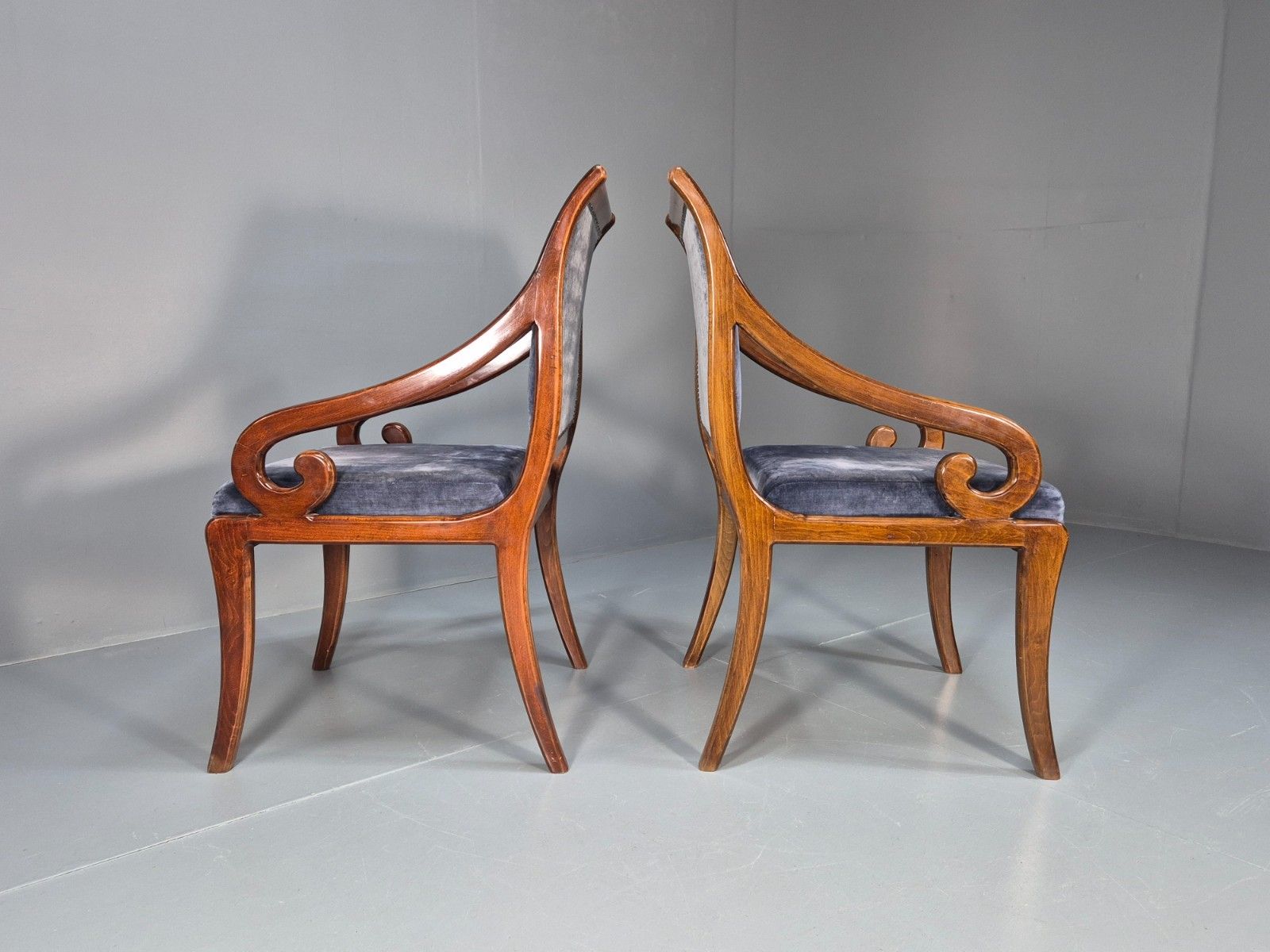 2 Regency Scroll Arm Saloon Chairs 20th Century Reproduction Eb10610 Mnor photo buy