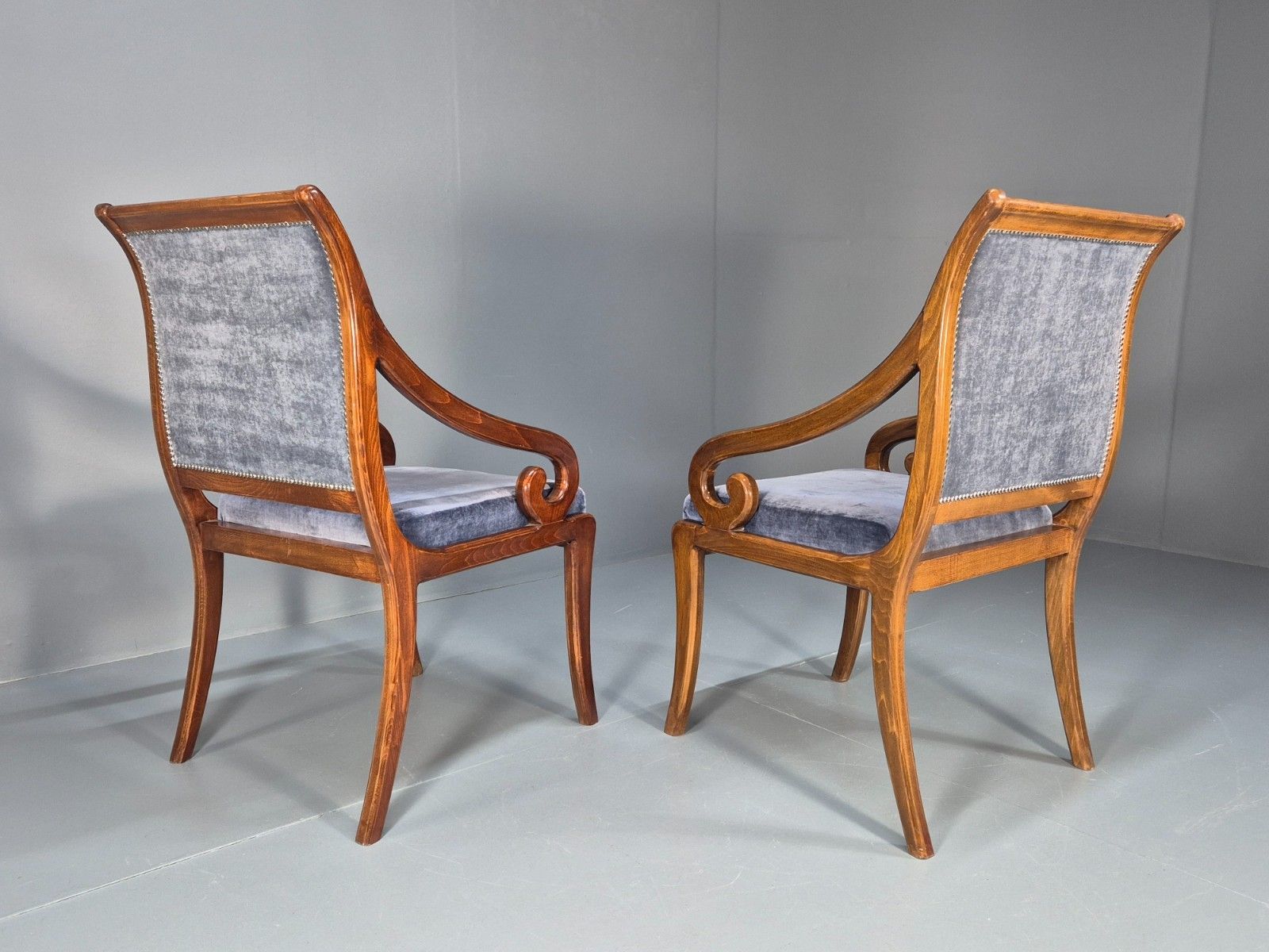 photo for sale 2 Regency Scroll Arm Saloon Chairs 20th Century Reproduction Eb10610 Mnor
