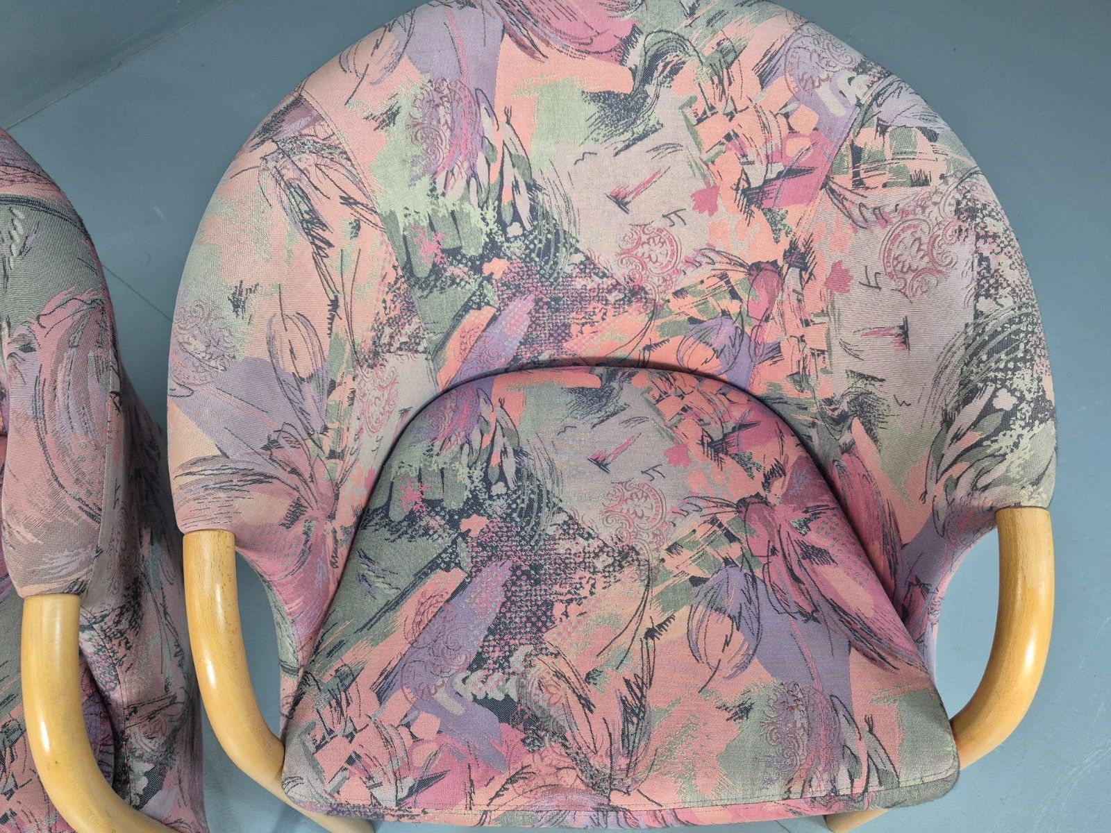 photo buy 2 Vintage 1980s Stouby Tub Chairs Pink  Green Upholstery Retro Mcm Eb10339 Mnor