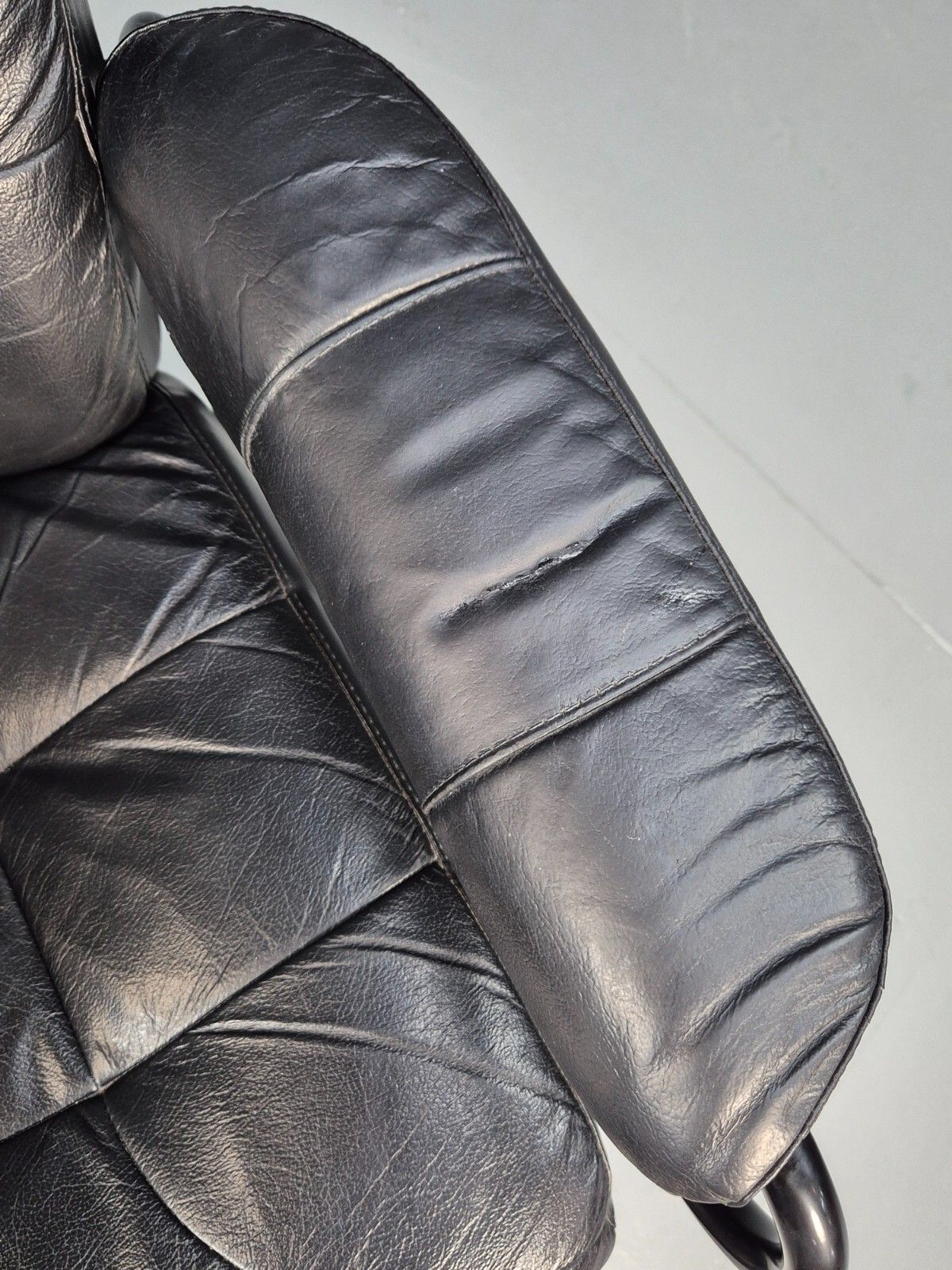 Furniture Vintage Danish Black Leather Vinyl Swivel Recline Chair 1980s Retro Eb9311 Mswi photo