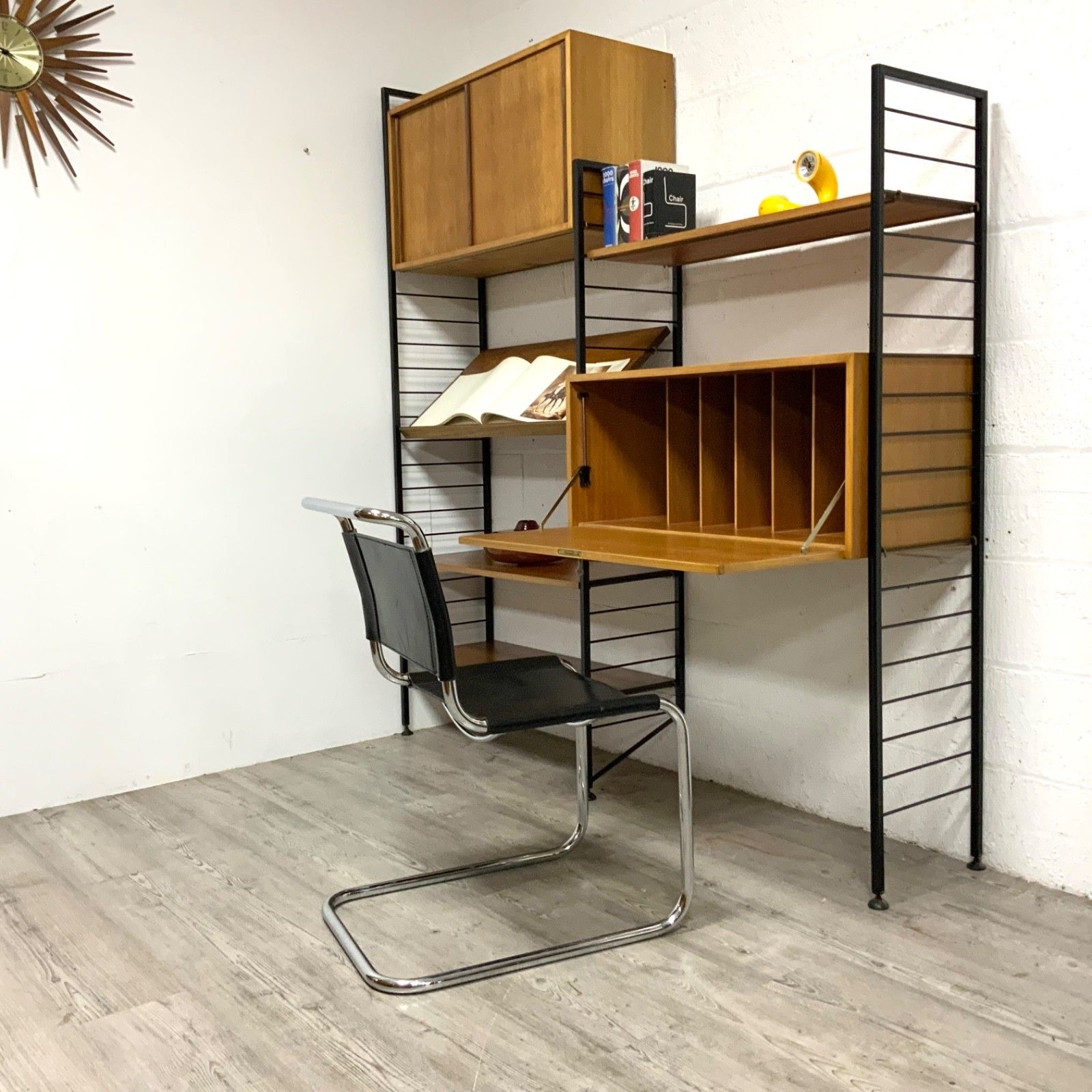 Vintage Staples Ladderax 2 Bay Modular Shelving Unit Bureau Bookcase Teak 60s