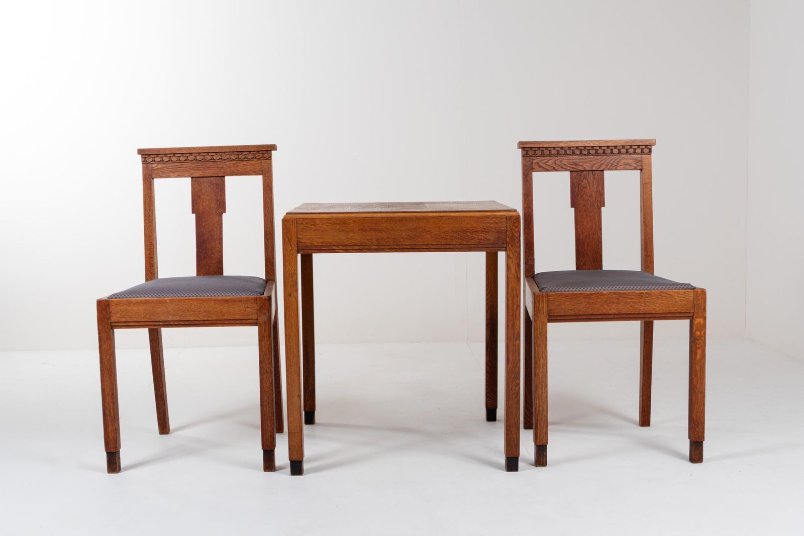 Vintage Art Deco Haagse School Oak Dining Set, Netherlands, Ca. 1925 photo furniture