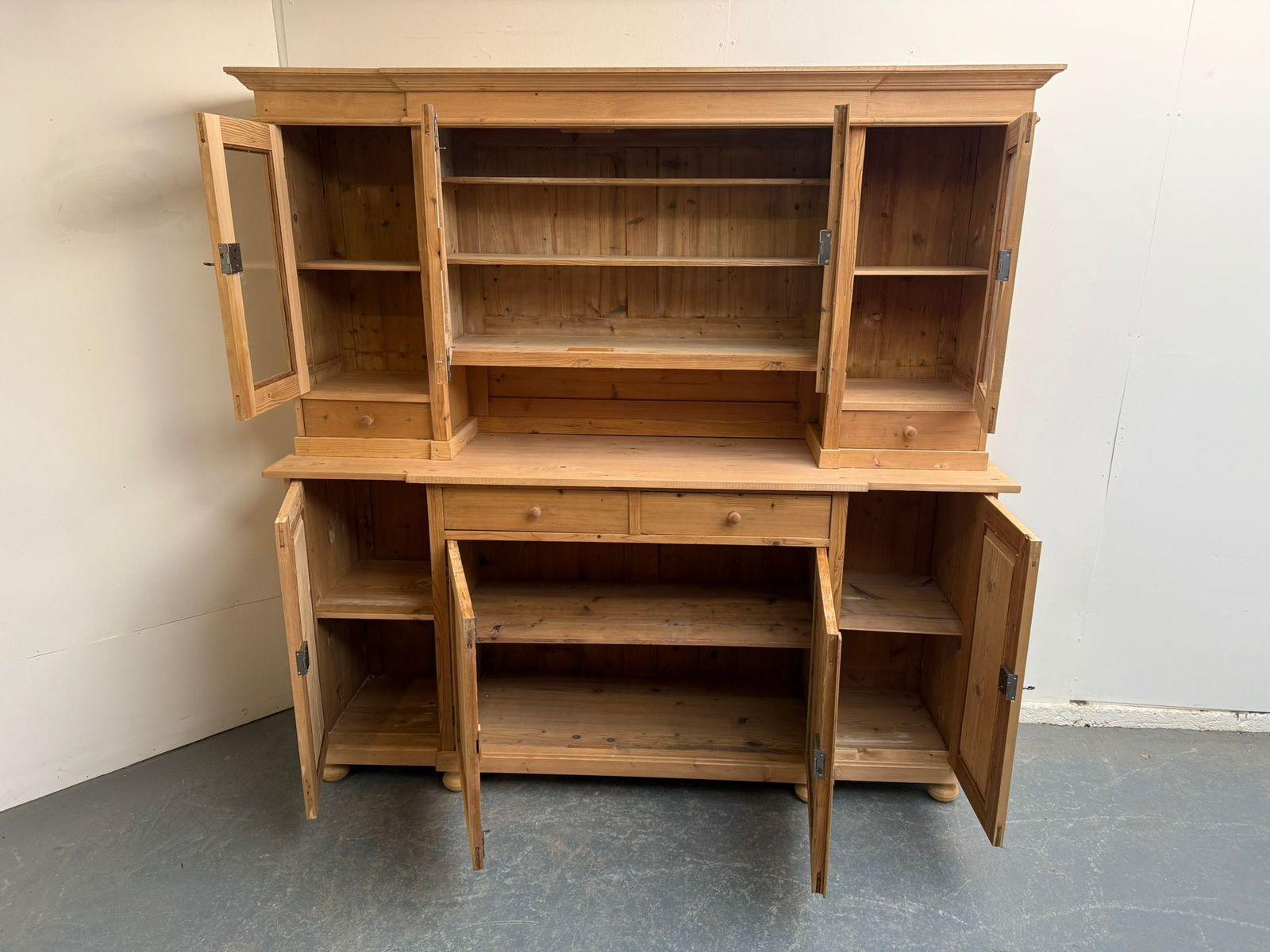 A Quality Low & Wide Antique Pine Cottage Kitchen Dresser To Wax / Paint photo buy