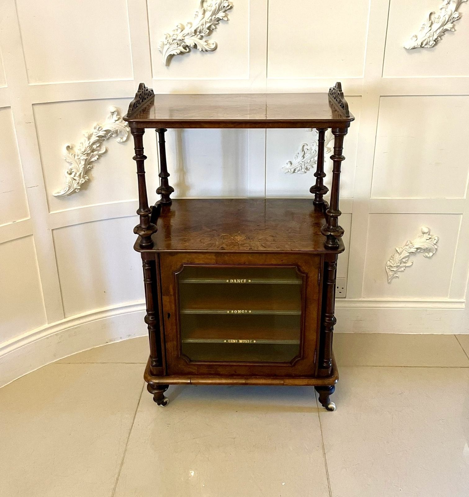 Outstanding Quality Antique 19th Century Burr Walnut Canterbury Music Cabinet