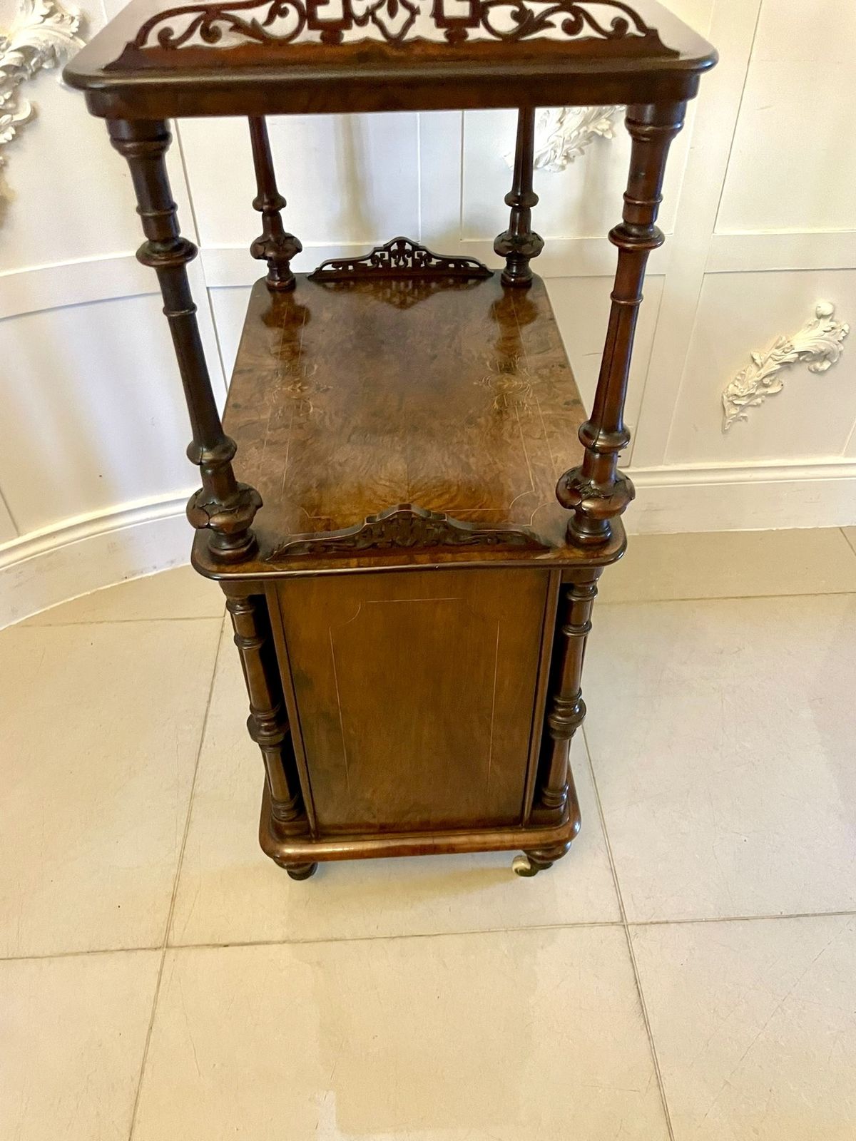 2285.0 Outstanding Quality Antique 19th Century Burr Walnut Canterbury Music Cabinet photo