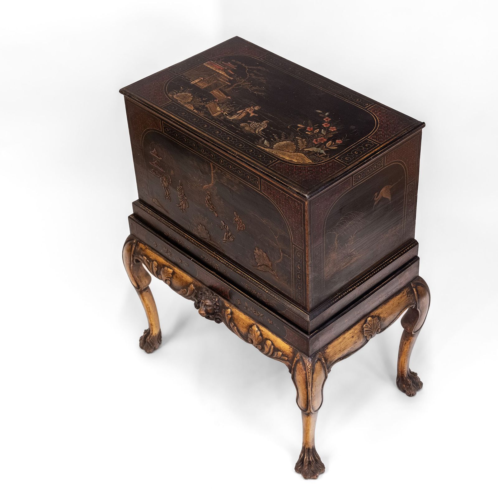 Early 20th Century Black & Gilt Japanned Chinoiserie Chest On Stand photo buy