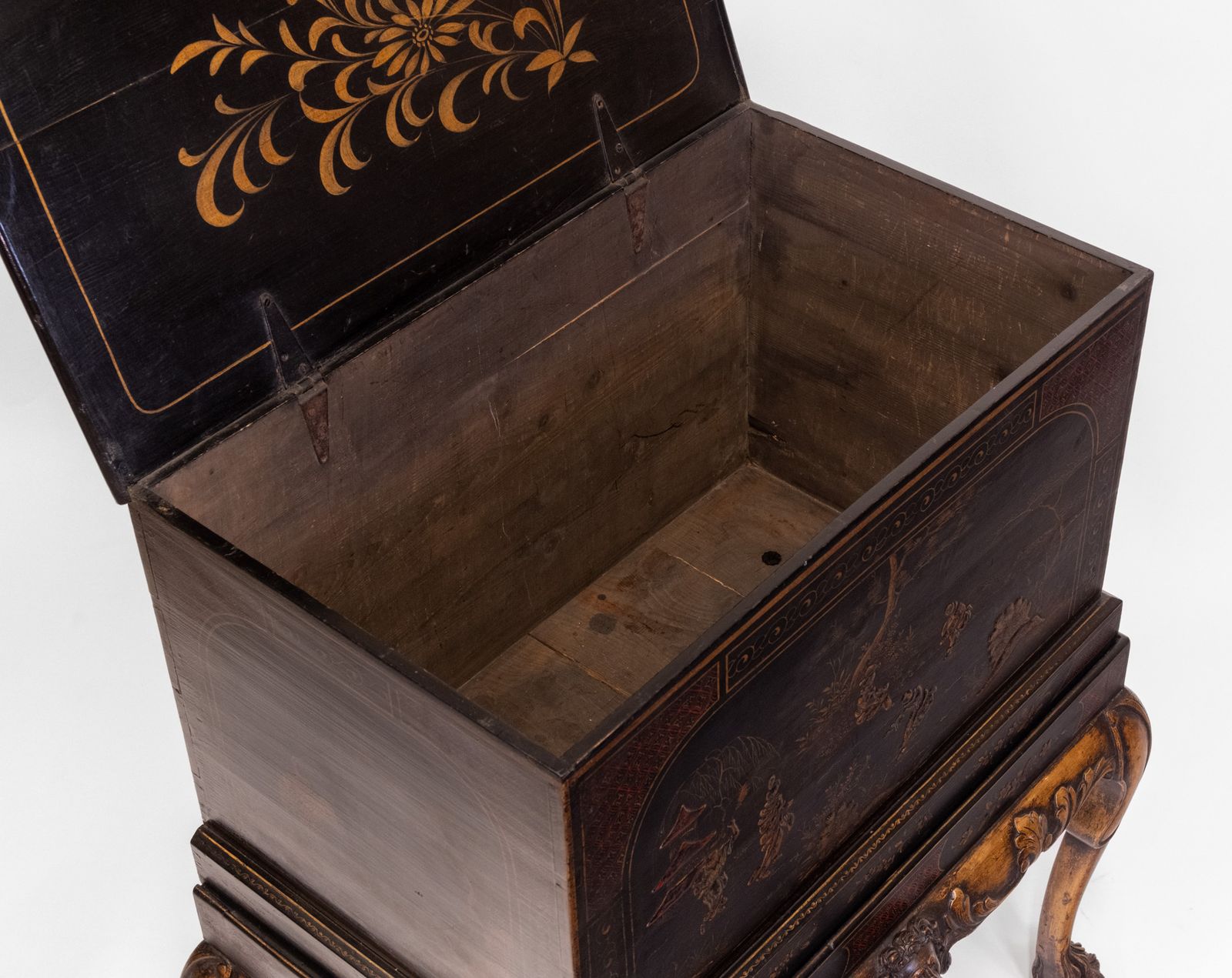 1995.0 Early 20th Century Black & Gilt Japanned Chinoiserie Chest On Stand photo