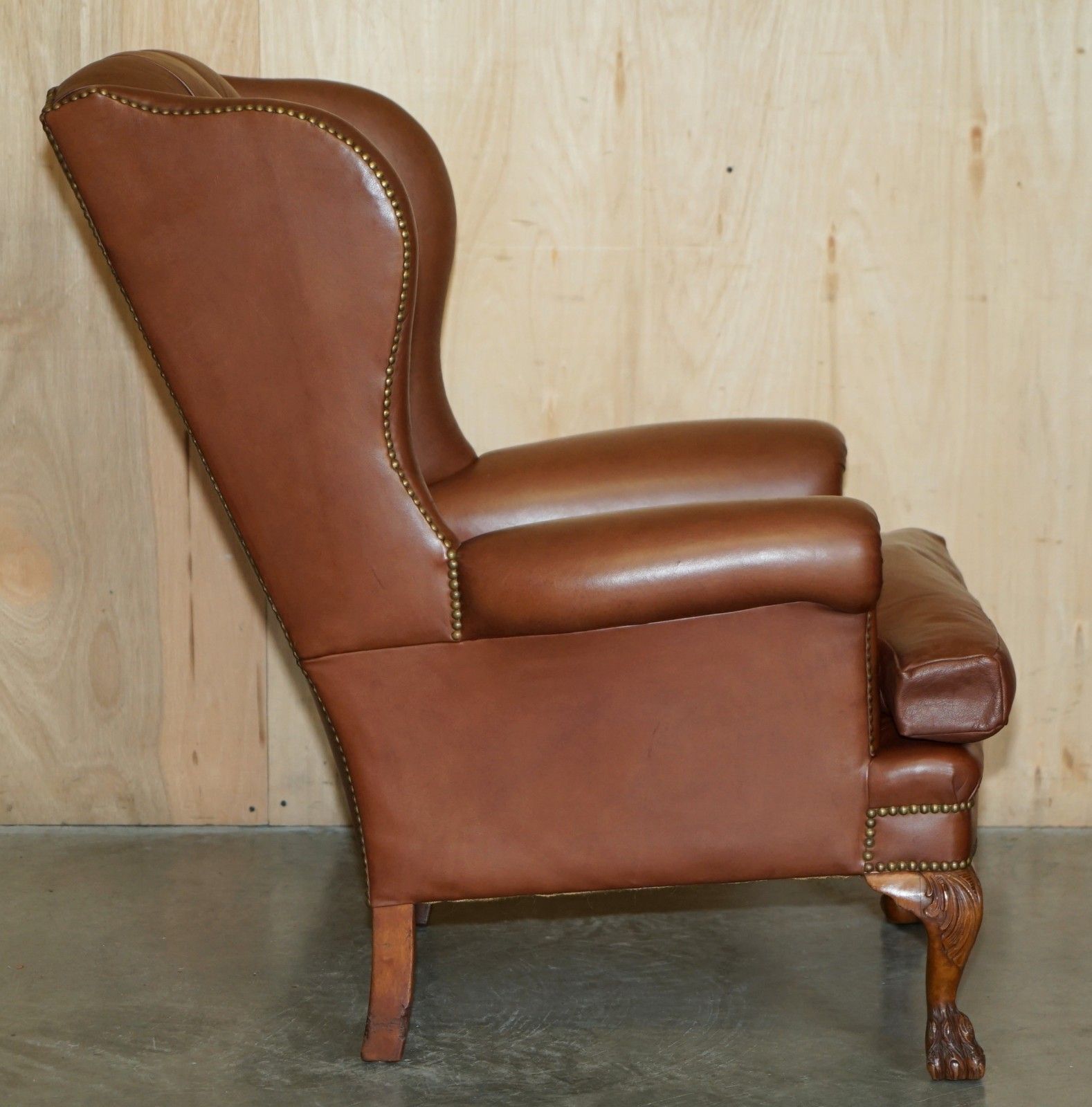 Furniture Stunning Pair Of Lion's Hairy Paw Feet Chesterfield Tufted Wingback Armchairs photo