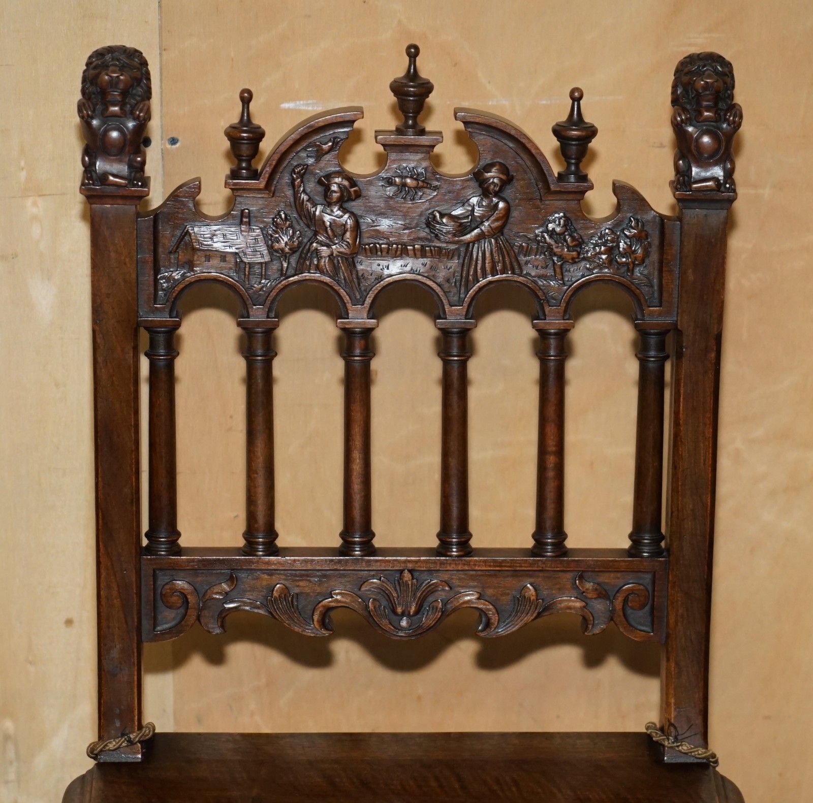 19500.0 Antique Louis XIII Revival 10 Person Walnut & Marble Dining Table & Chair Suite photo