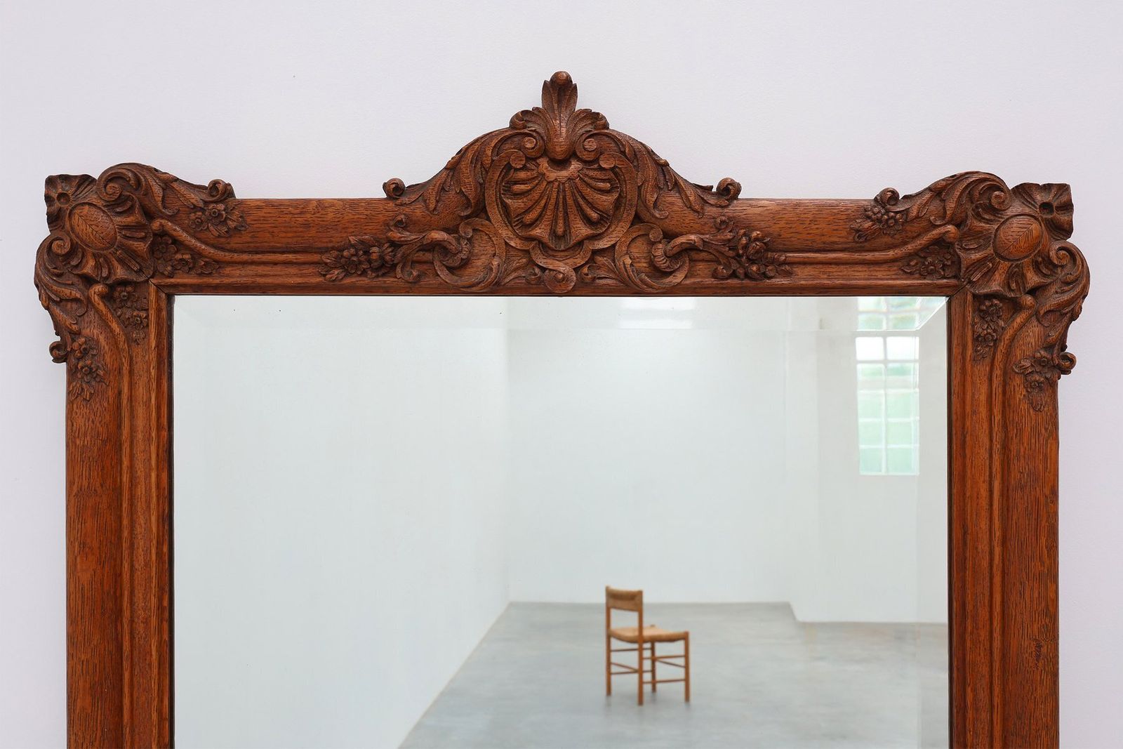 French Baroque Carved Wooden Beveled Mirror, 1890s photo for sale