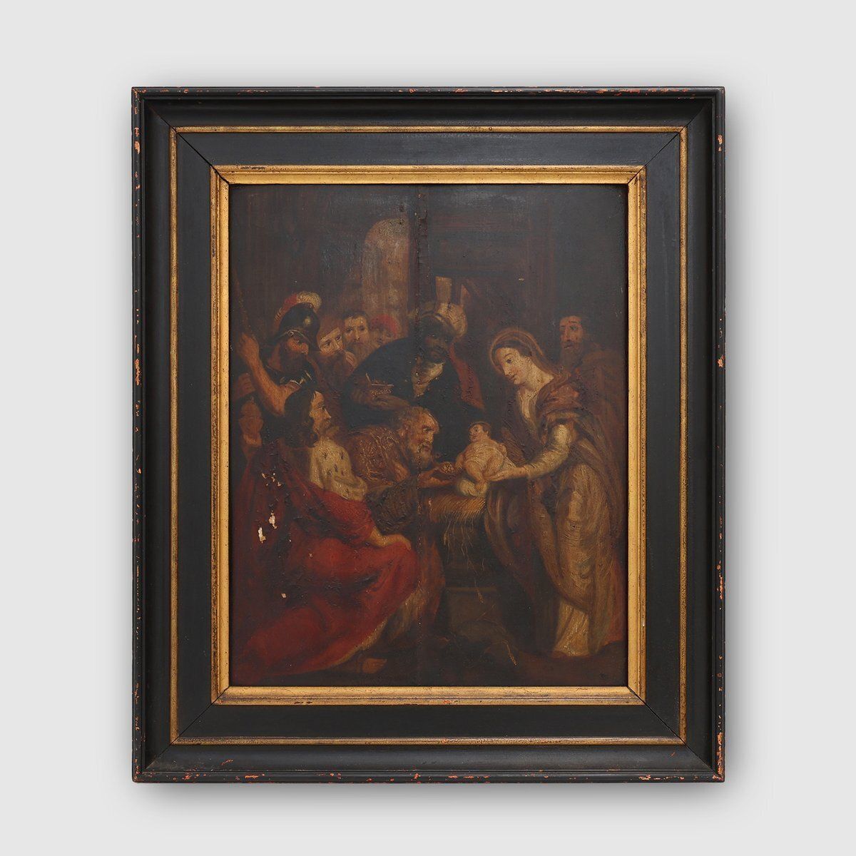 Adoration Of The Magi, Flemish, 1800s, Oil On Wood Painting, Wood, Framed