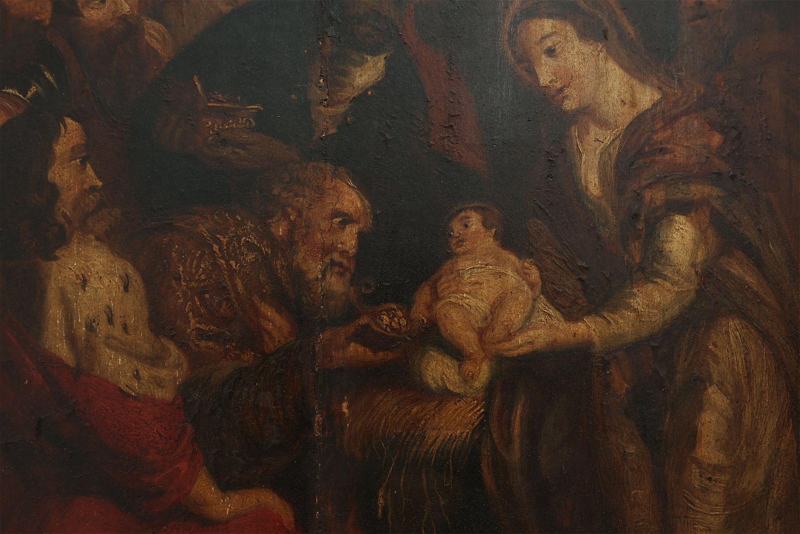 Adoration Of The Magi, Flemish, 1800s, Oil On Wood Painting, Wood, Framed photo furniture