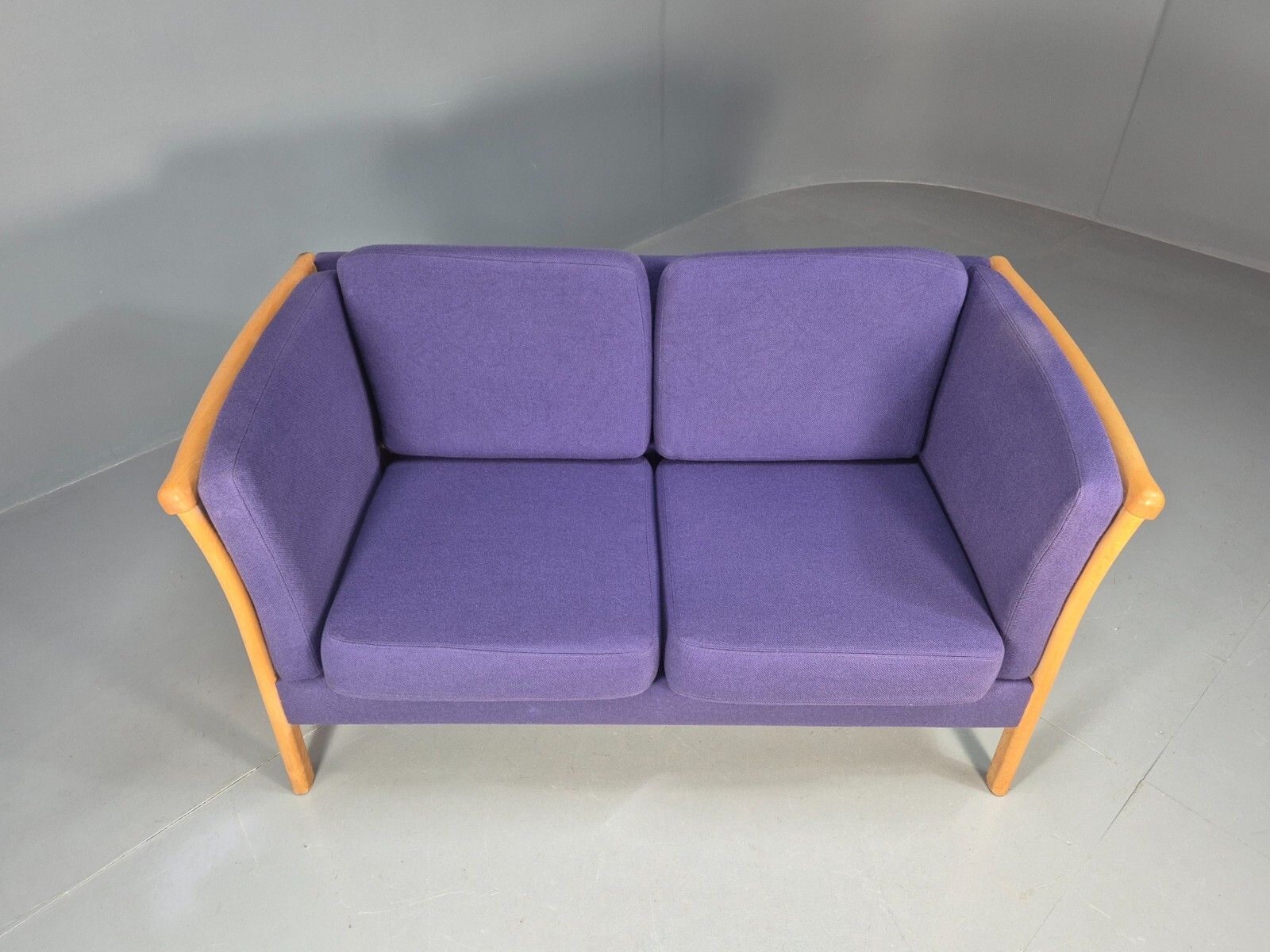 Vintage 2 Seat Sofa Purple Wool Beech End Stouby 1980s Retro Mcm  Eb8575 M2ss photo furniture