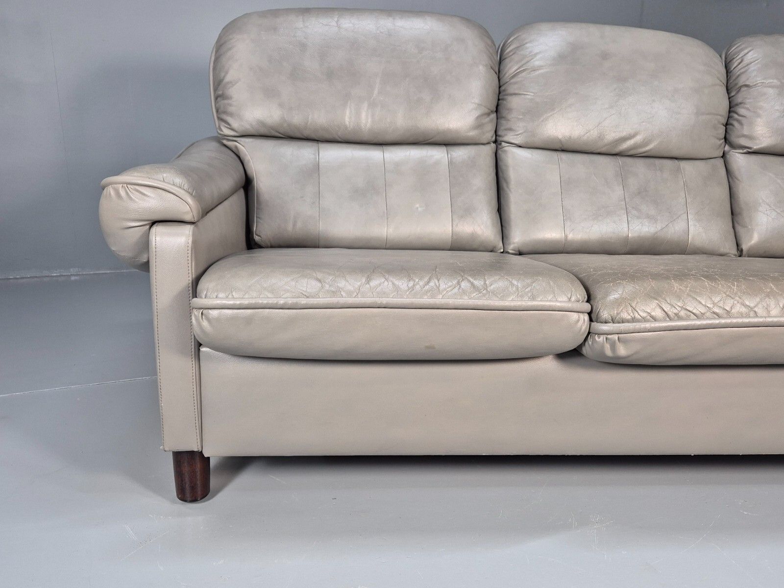 Vintage Danish 3 Seat Sofa Grey Leather And Vinyl 1980s Retro Eb8596 M3ss photo furniture