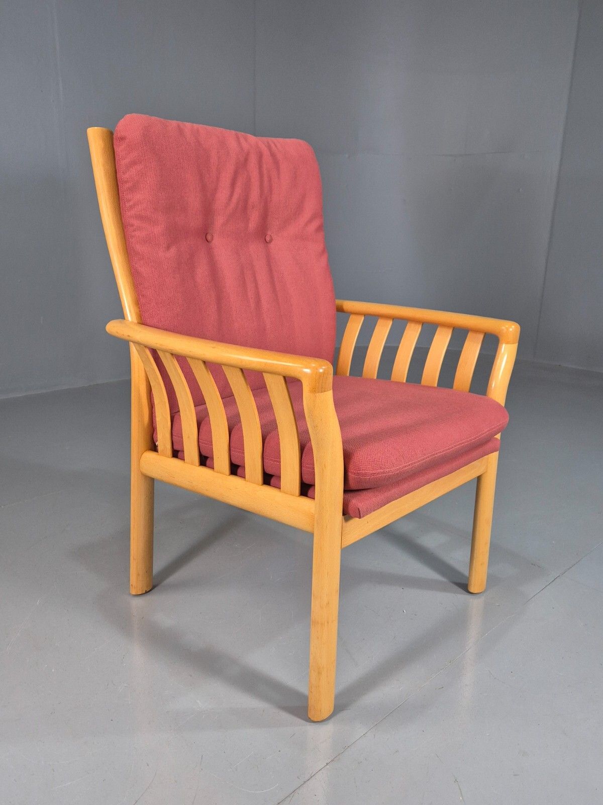 Vintage Danish Lounge Chair Red Cotton Beech Wood Frame 1980s Retro Eb7490 Mnor photo Furniture