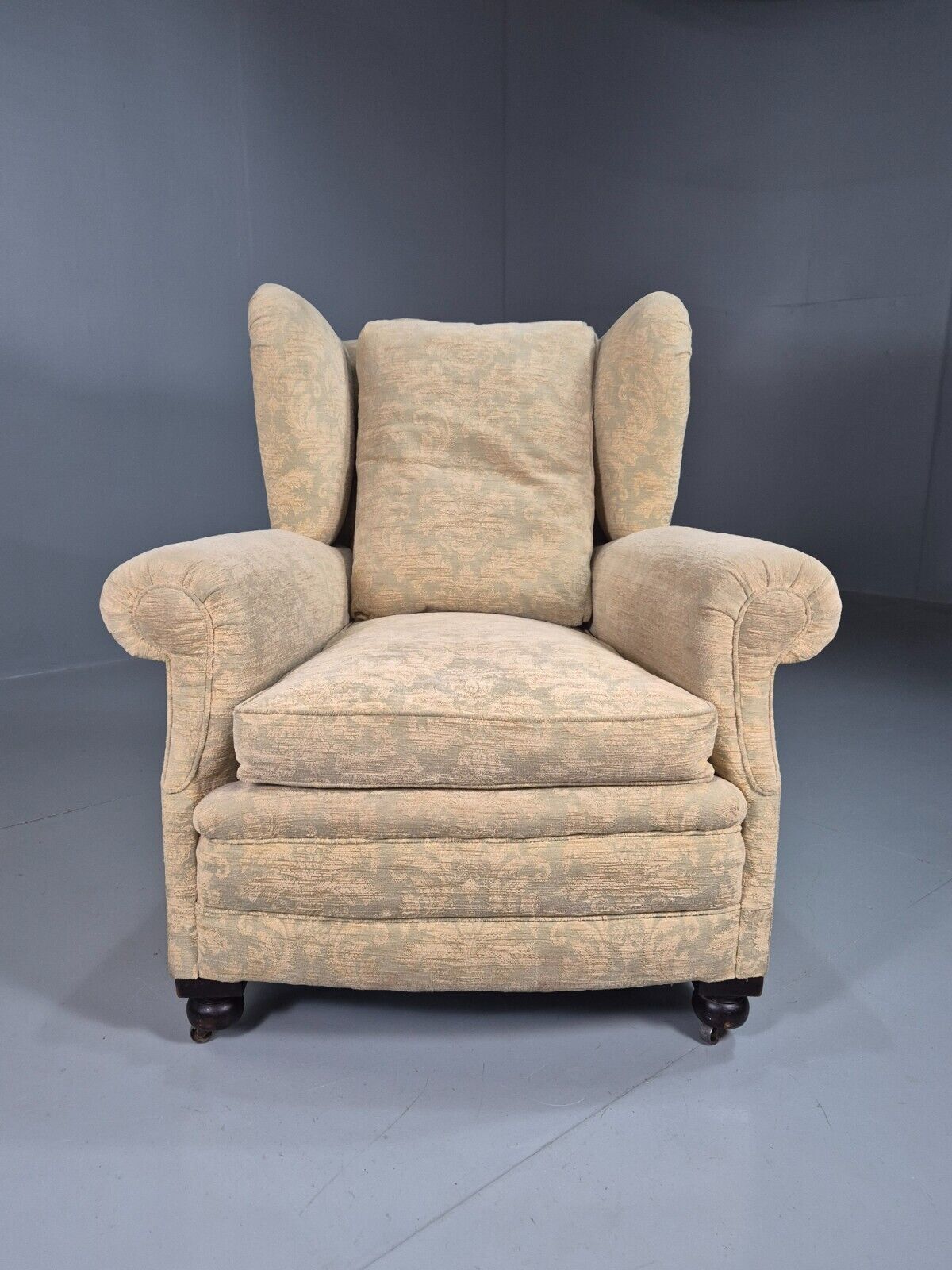 Vintage Wing Back Lounge Chair Floral Damask Edwardian Antique Eb7787 Vclo photo for sale