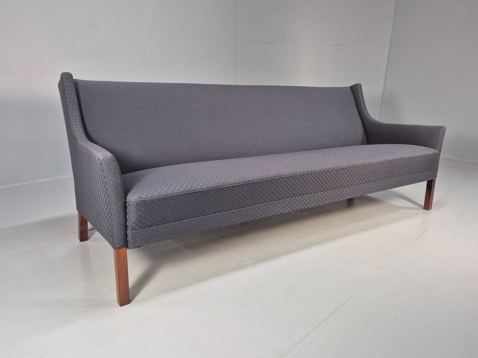 Vintage Danish 3 Seat Sofa Blue Check Cotton Mogensen Mcm 1960s  Eb8589 M3ss