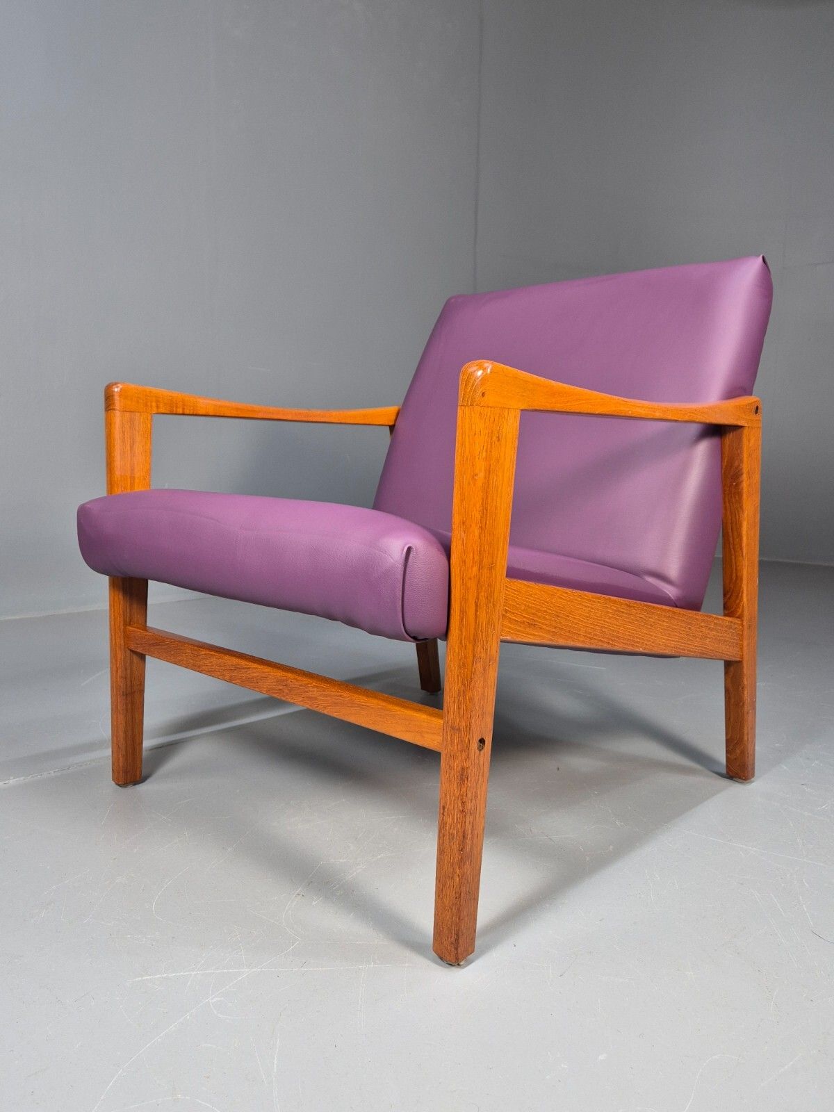 Vintage Danish Teak Lounge Chair Purple Faux Leather Retro 1960s Mcm Eb7718 Mnor photo furniture