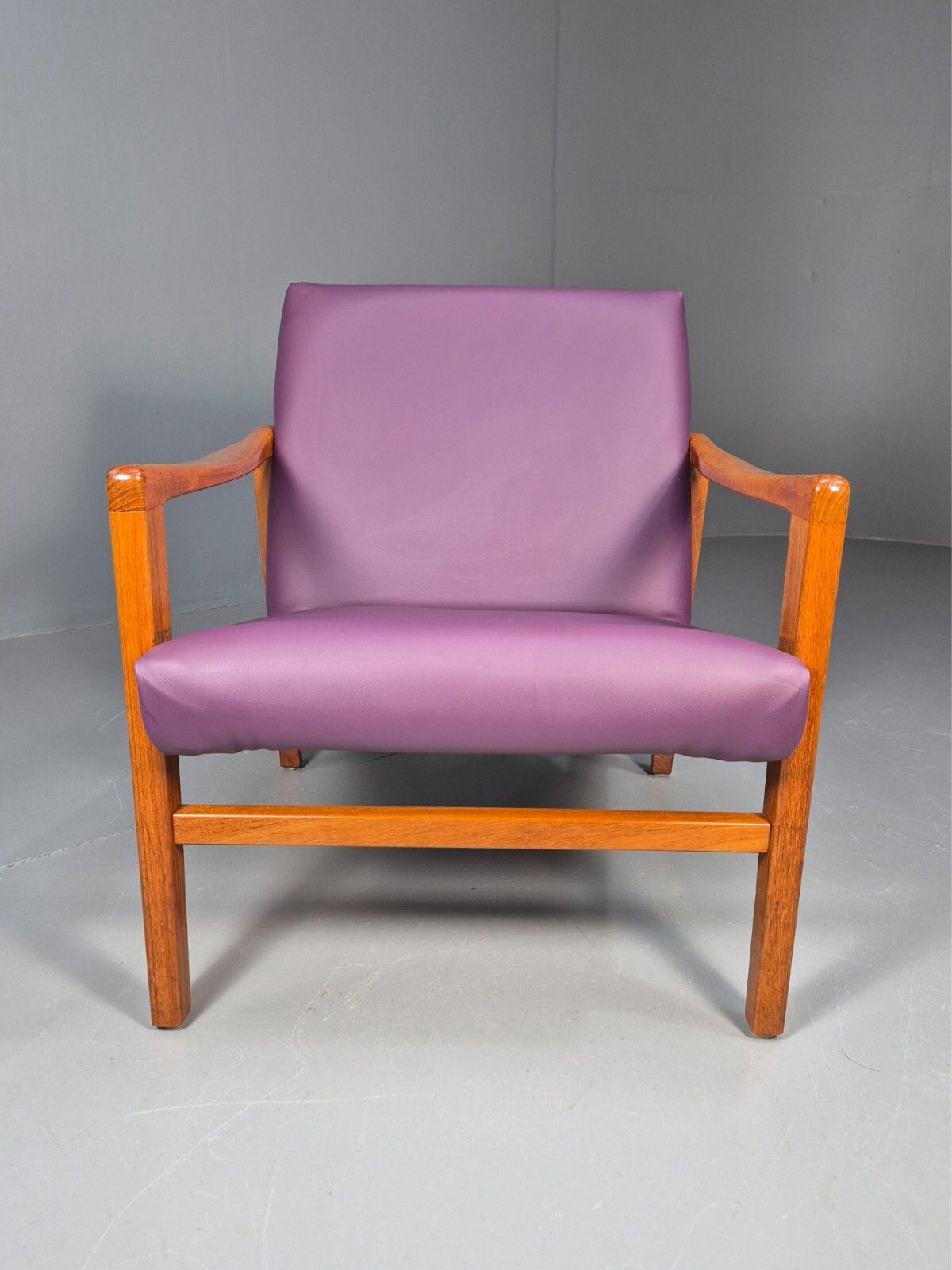 Vintage Danish Teak Lounge Chair Purple Faux Leather Retro 1960s Mcm Eb7718 Mnor photo 375.0