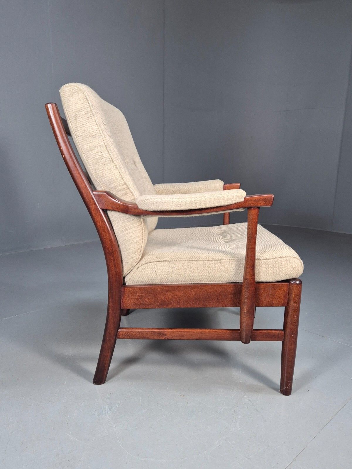 Vintage Danish Lounge Chair Beige Wool Wood Frame 1970s Retro  Eb8539 Mnor photo vinterior