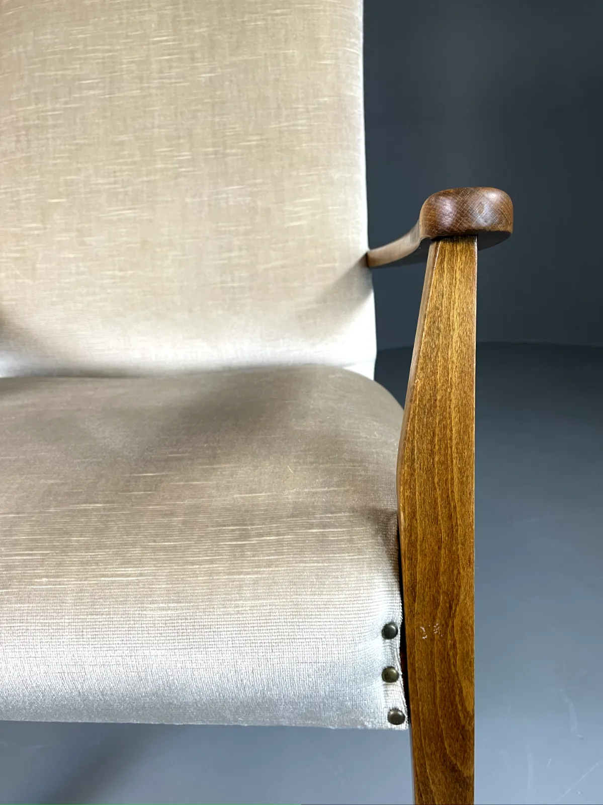 photo buy Vintage Danish Highback Armchair Cream Velour Studded Seating Vclo Eb6009