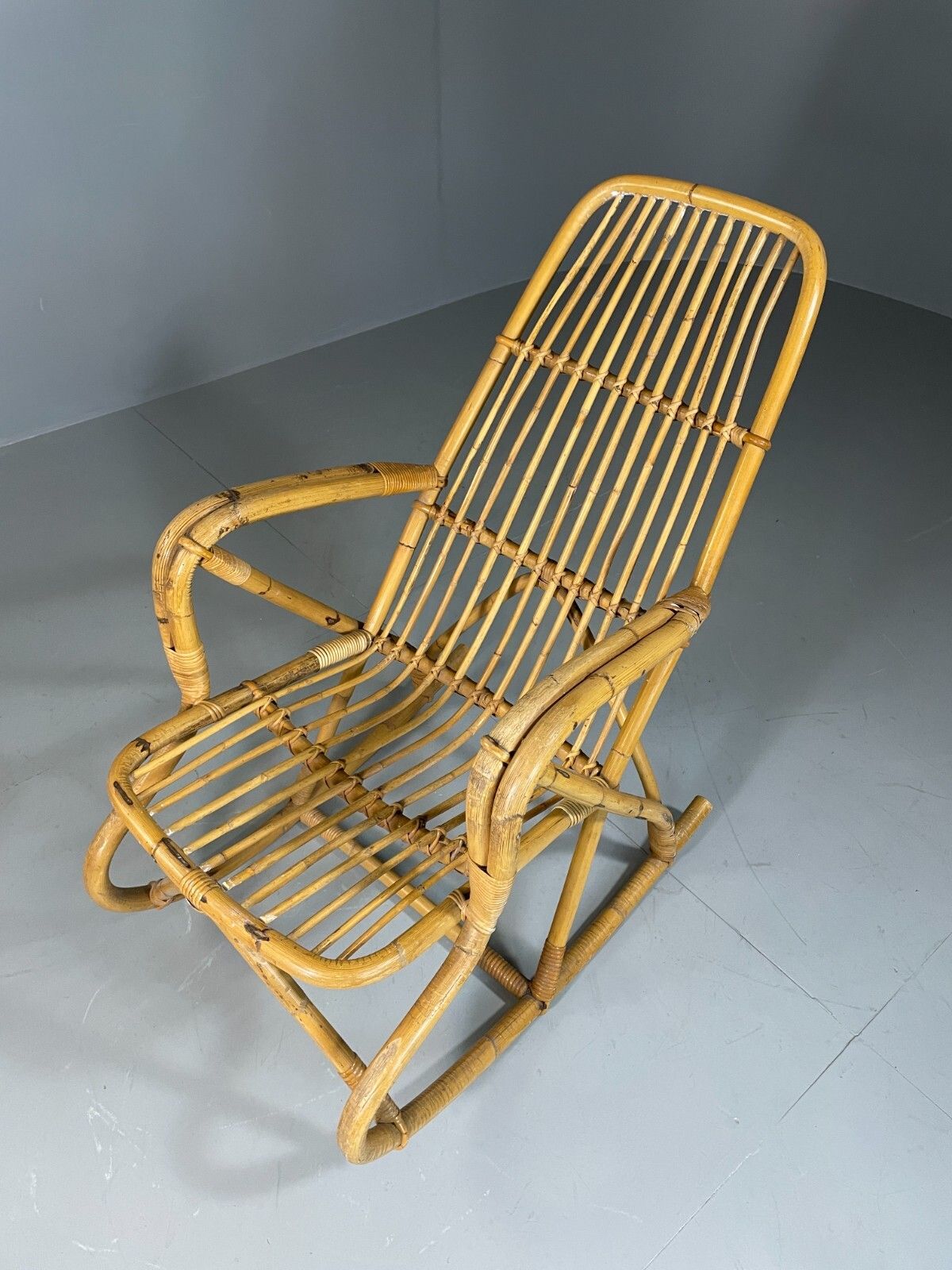 photo vinterior Vintage Cane Rocking Chair Floral 1970s Retro Eb6413 Vber