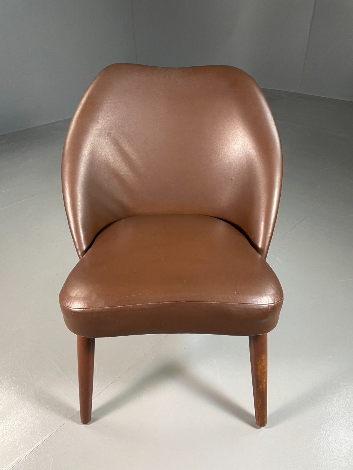Vintage Danish Lounge Chair Brown Leather Circular Form Retro Mcm Eb6586 Mnor photo for sale