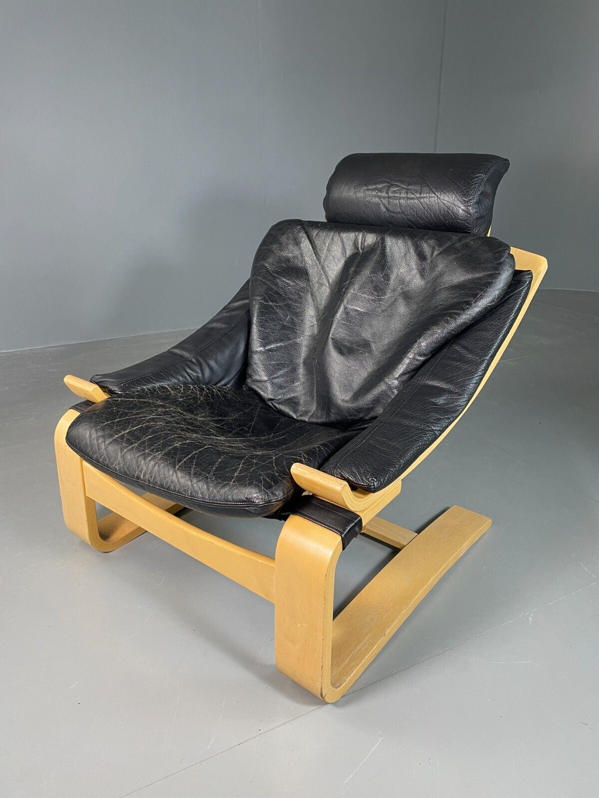 Vintage Swedish Lounge Chair Black Leather Krokken Retro Mcm Eb6604 Mben photo furniture