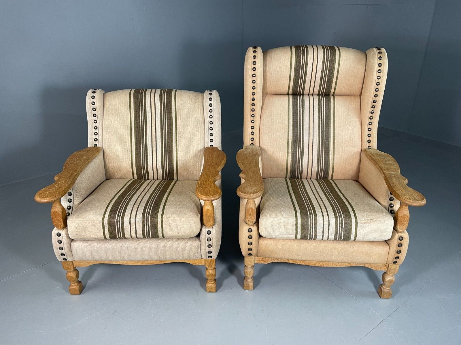 2 Danish Lounge Chairs Oak Frame Cream Wool Kjaernulf Vintage Retro Eb6689 Mnor photo 450.0