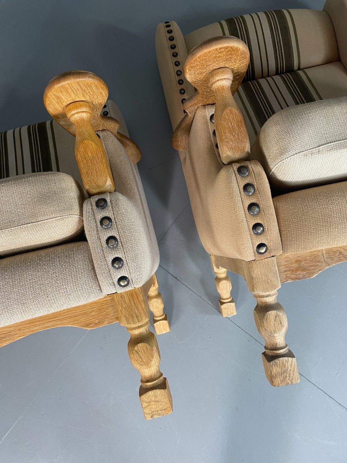 photo for sale 2 Danish Lounge Chairs Oak Frame Cream Wool Kjaernulf Vintage Retro Eb6689 Mnor