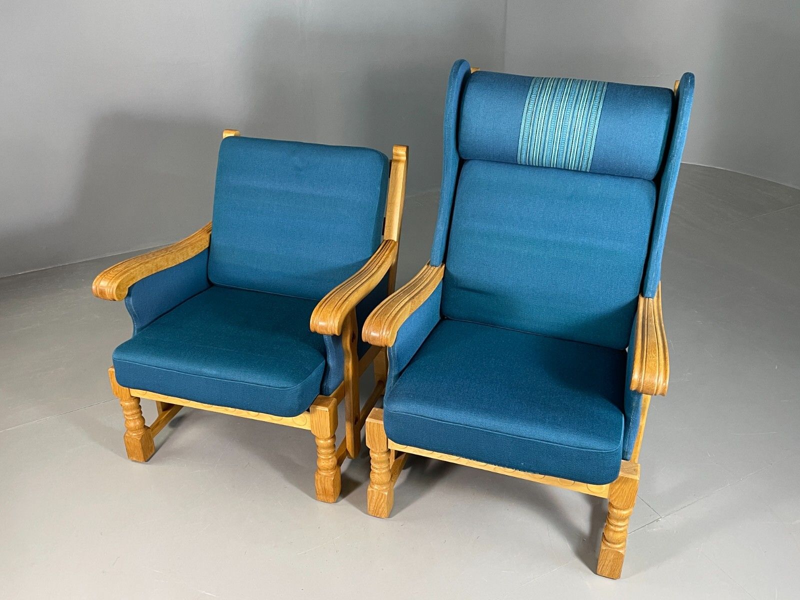 2 Danish Lounge Chairs Blue Oak Kjaernulf Vintage Retro Eb6718 Mnor photo 550.0