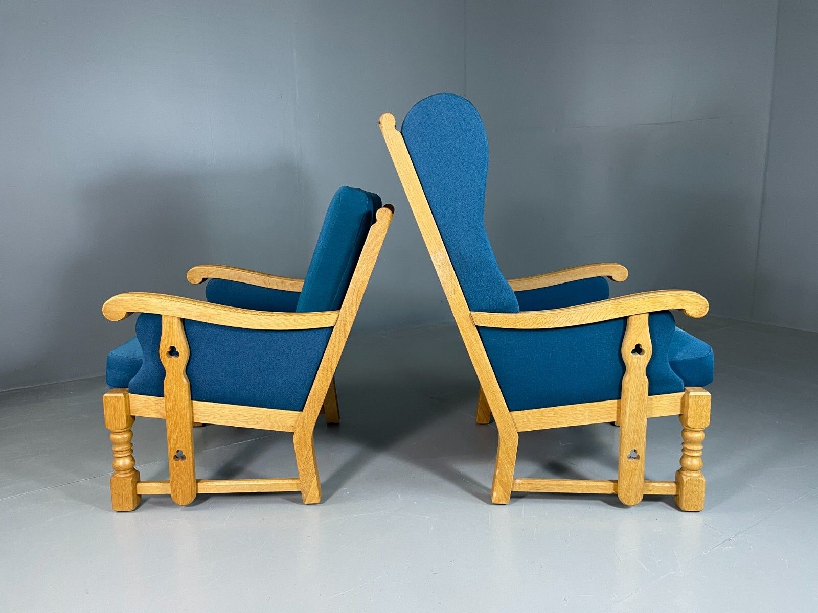 photo for sale 2 Danish Lounge Chairs Blue Oak Kjaernulf Vintage Retro Eb6718 Mnor