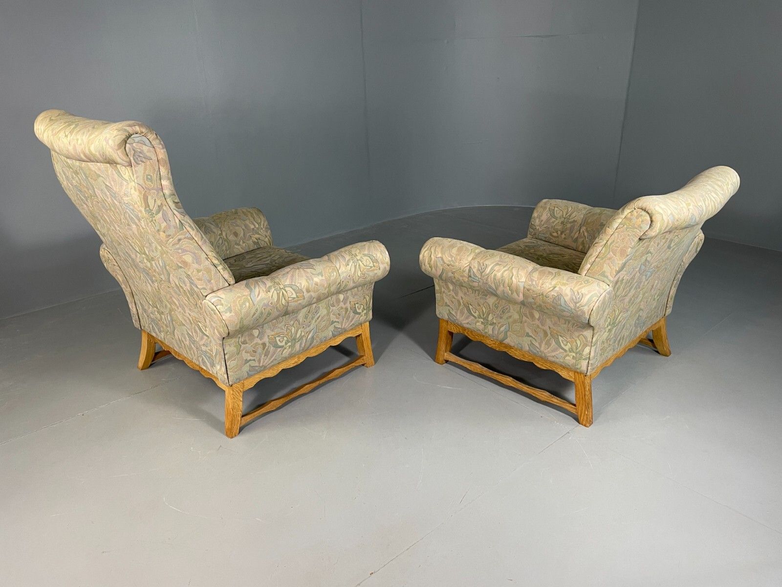 photo vinterior 2 Danish Lounge Chairs Kjaernulf Oak Floral Cotton Vintage Retro Eb6749 Mnor
