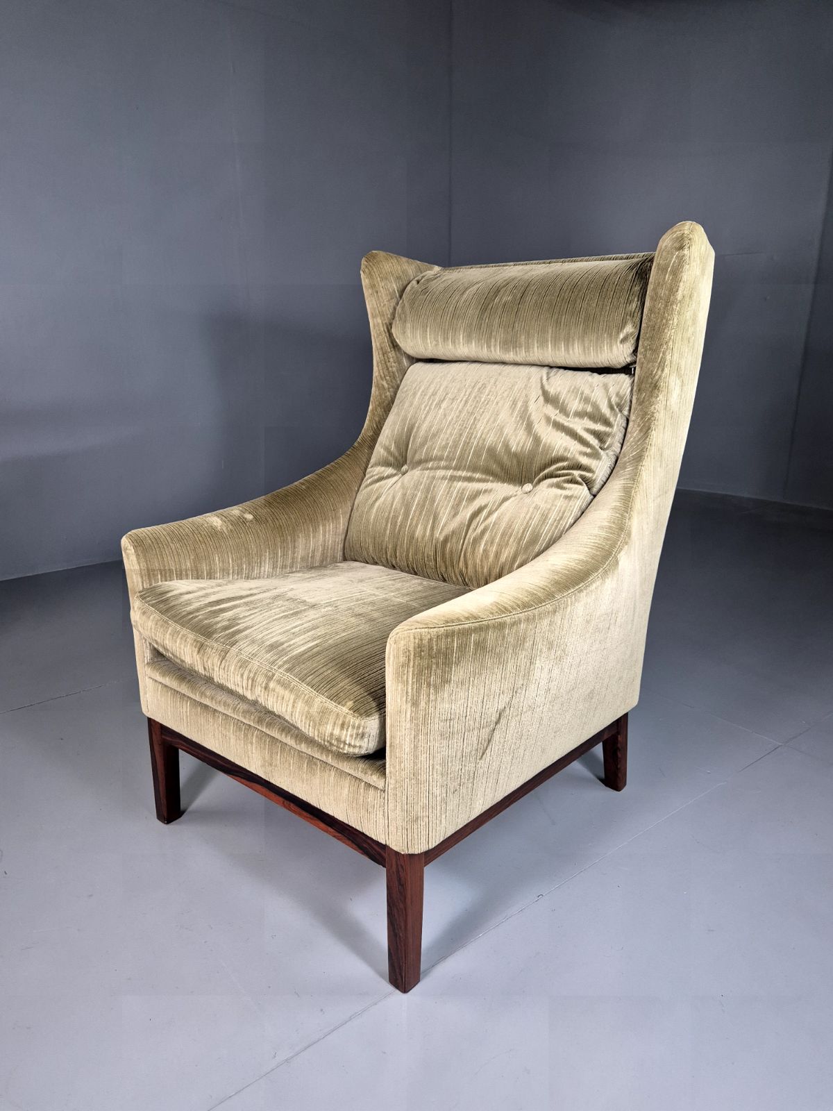 Vintage Swedish Wingback Chair Green Rosewood Bender Ikea 1960s Mcm Eb6997 Mnor