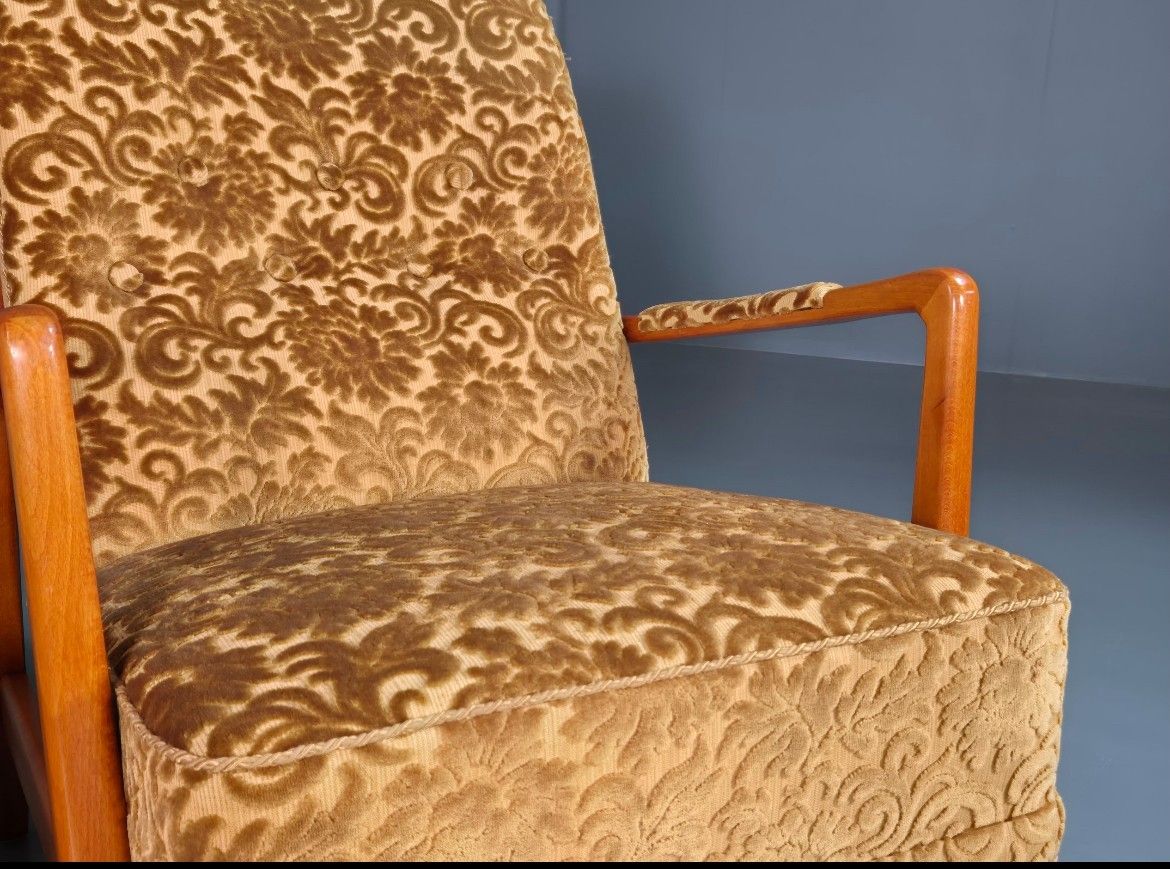 2 Swedish Lounge Chairs Gold Floral Moquette Beech Vintage 1960s Mcm Eb7031 Mnor photo 700.0