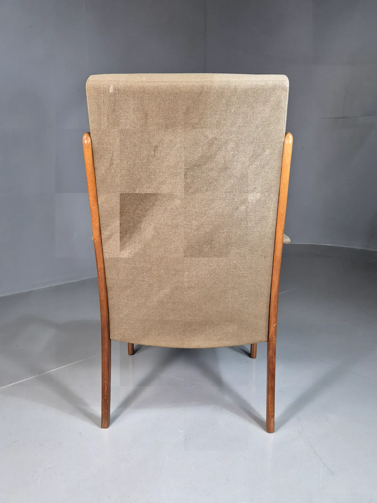 275.0 Vintage Swedish Lounge Chair Beige Wool Hardwood Frame Mcm Retro Eb7195 Mnor photo