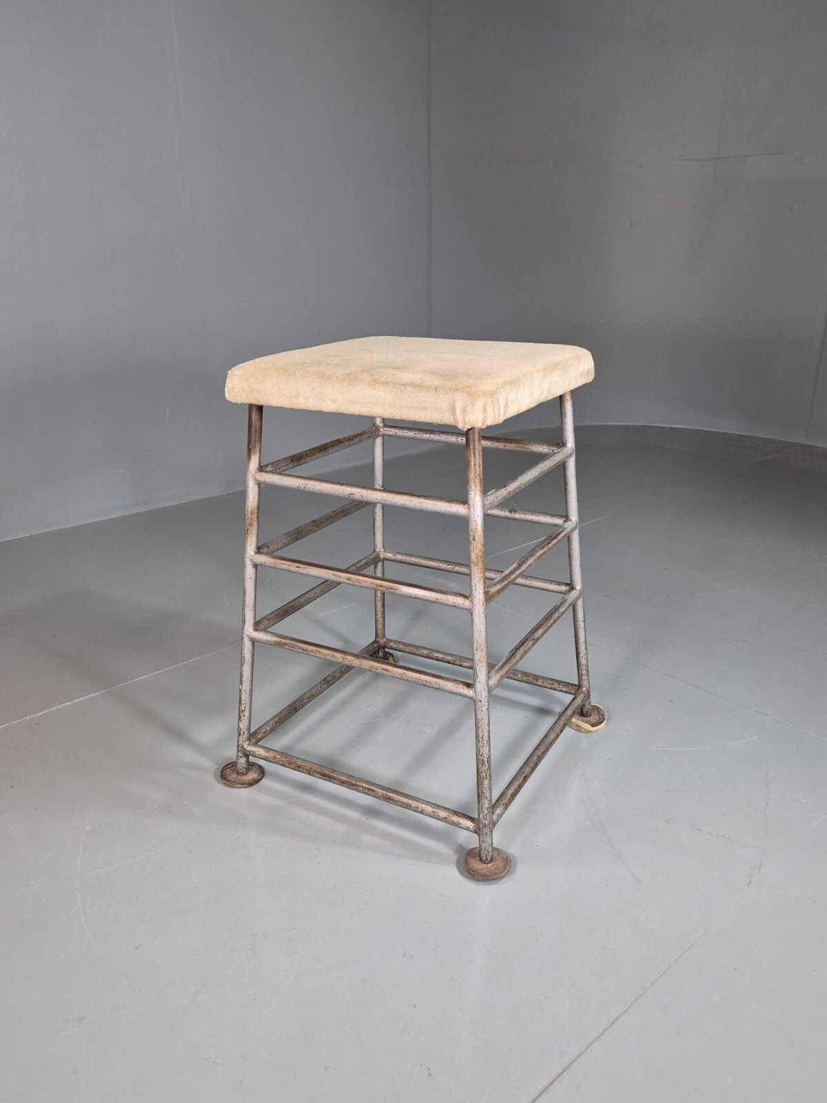Furniture Vintage Gym High Stool Steel And Suede Pommel Mid 20th C Eb7377 Mfoo photo