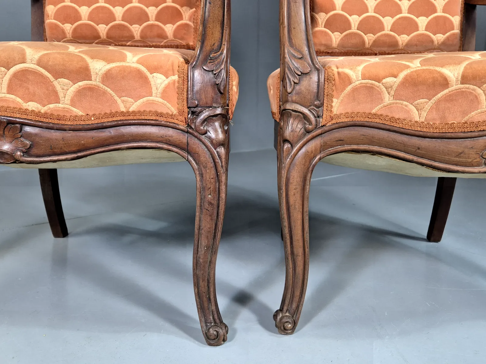 Vintage Fautueil Chairs Orange Upholstery Mahogany Antique  Eb7380 Vclo photo for sale