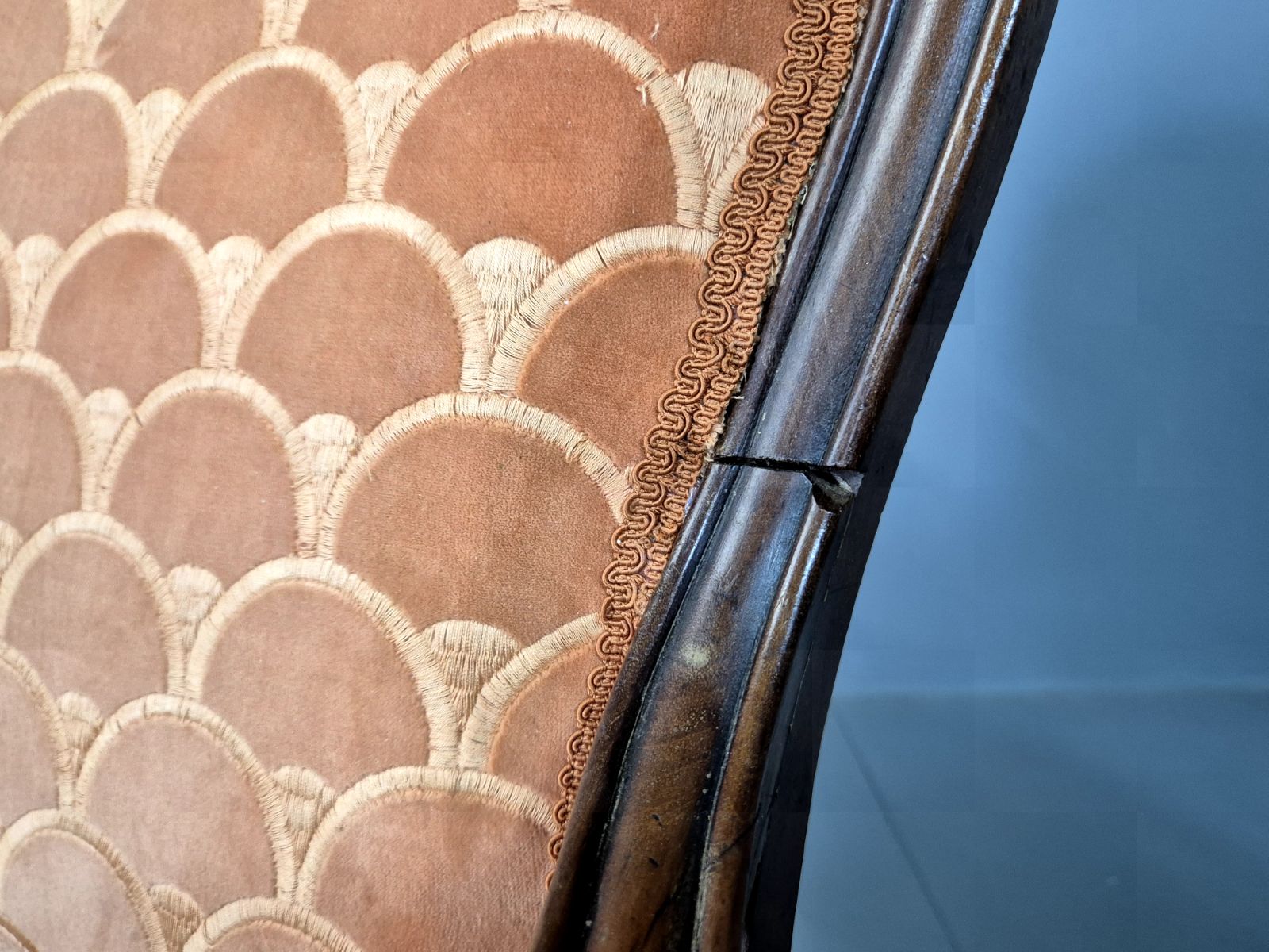 photo vinterior Vintage Fautueil Chairs Orange Upholstery Mahogany Antique  Eb7380 Vclo