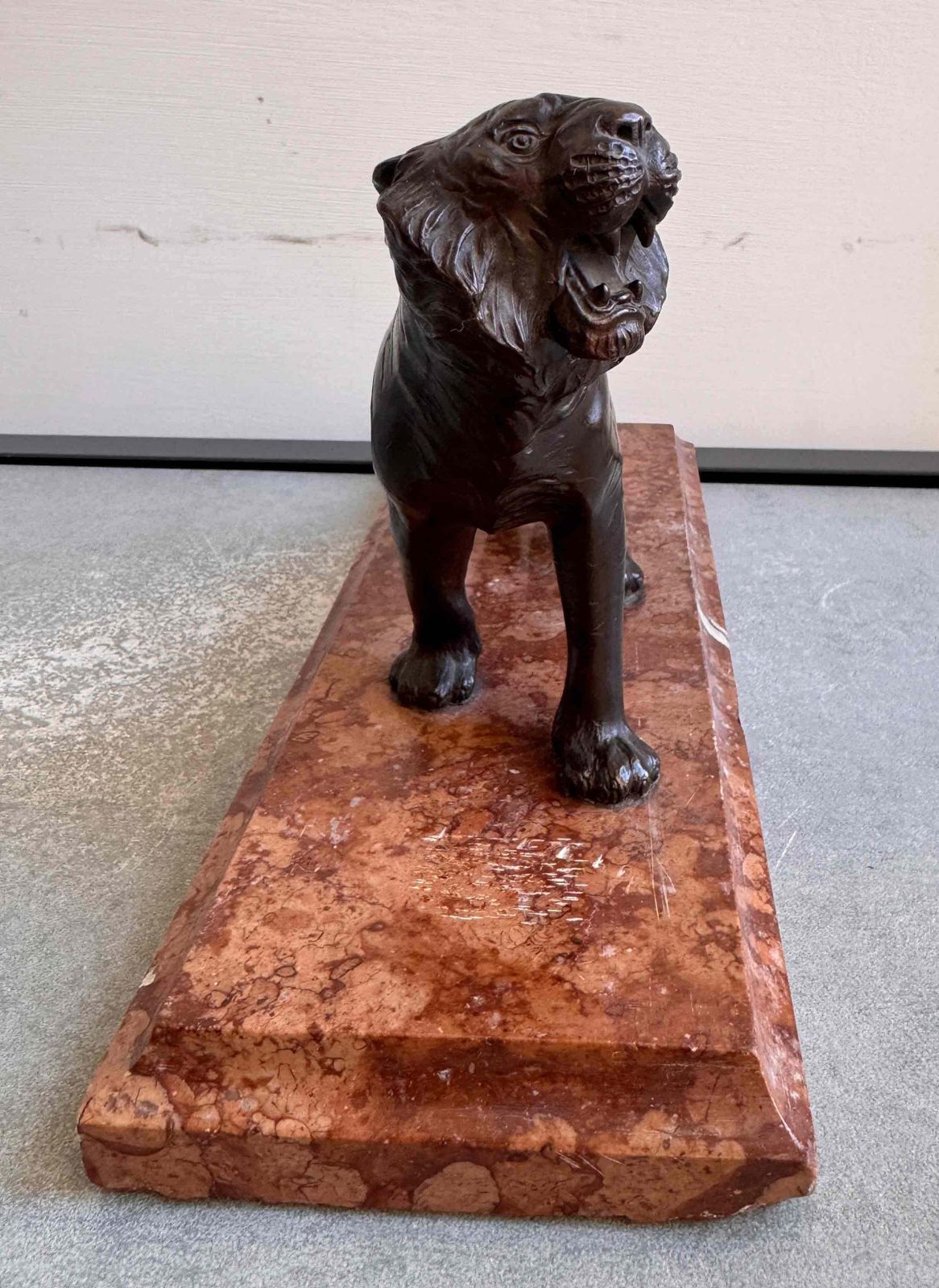 Japanese Bronze Tiger Sculpture On Marble Base, Meiji Period, Late 19th Century photo for sale