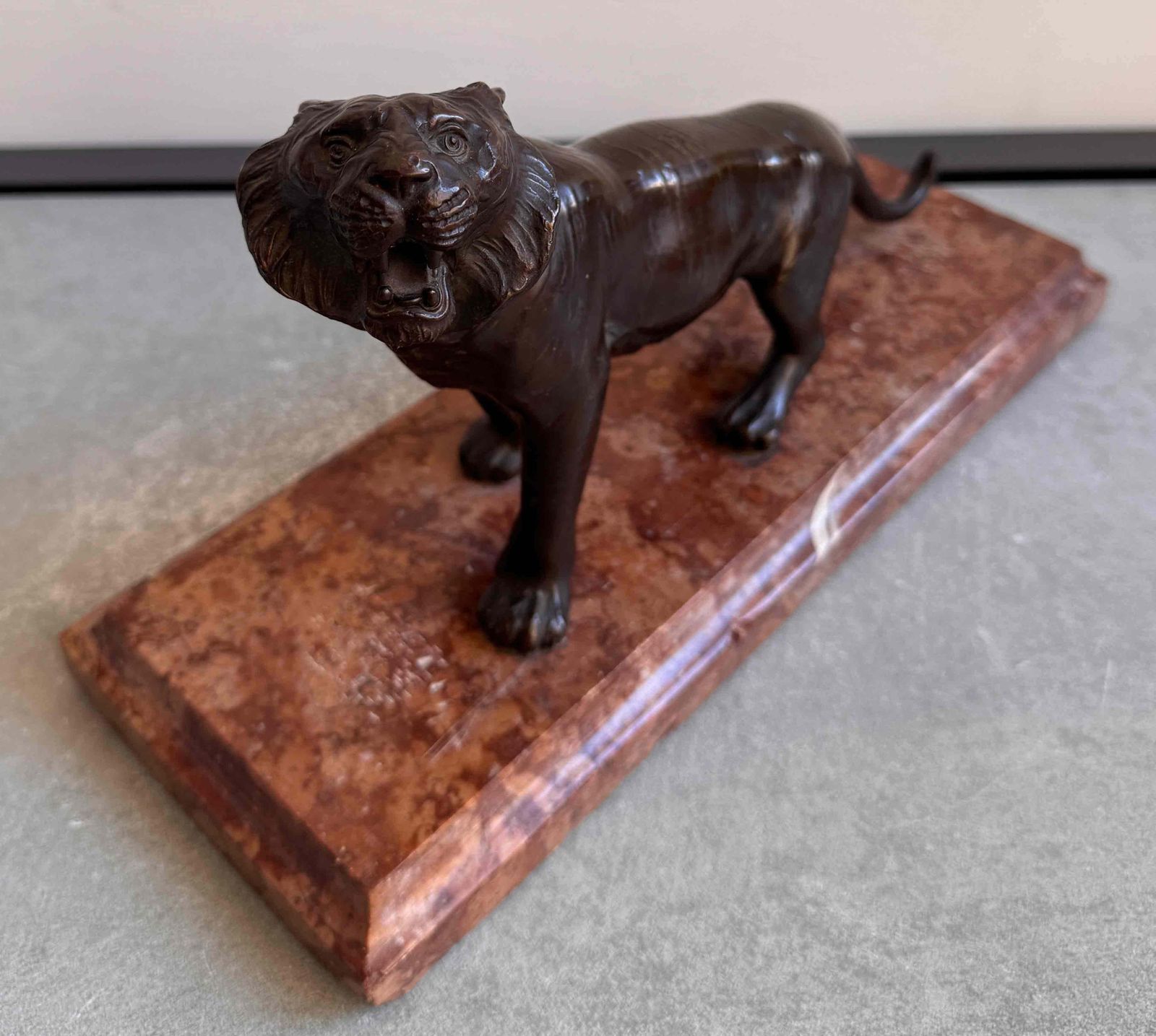 Japanese Bronze Tiger Sculpture On Marble Base, Meiji Period, Late 19th Century photo 1621.0