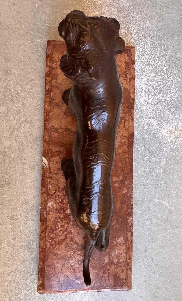 Japanese Bronze Tiger Sculpture On Marble Base, Meiji Period, Late 19th Century photo vinterior