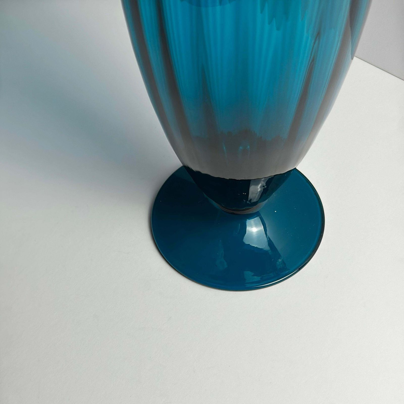 Empoli Mid Century Optic Glass Vase, Teal, Pedestal Base,  Rossini, Italy, 1960s photo furniture