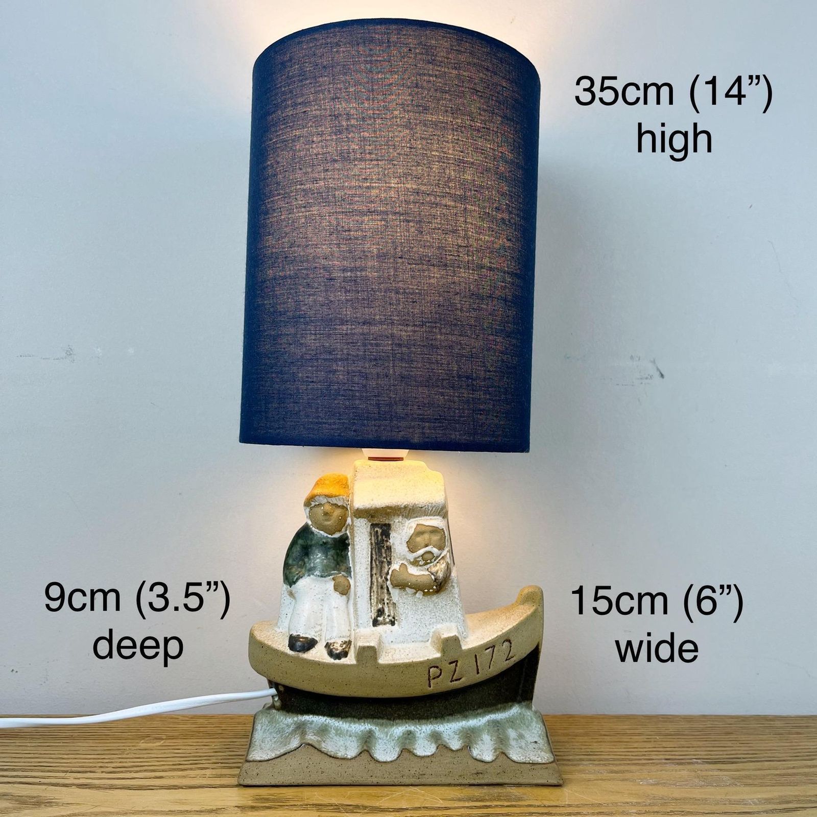 Vintage Tremaen Pottery Lamp,  Stoneware Penzance Fishing Boat photo for sale