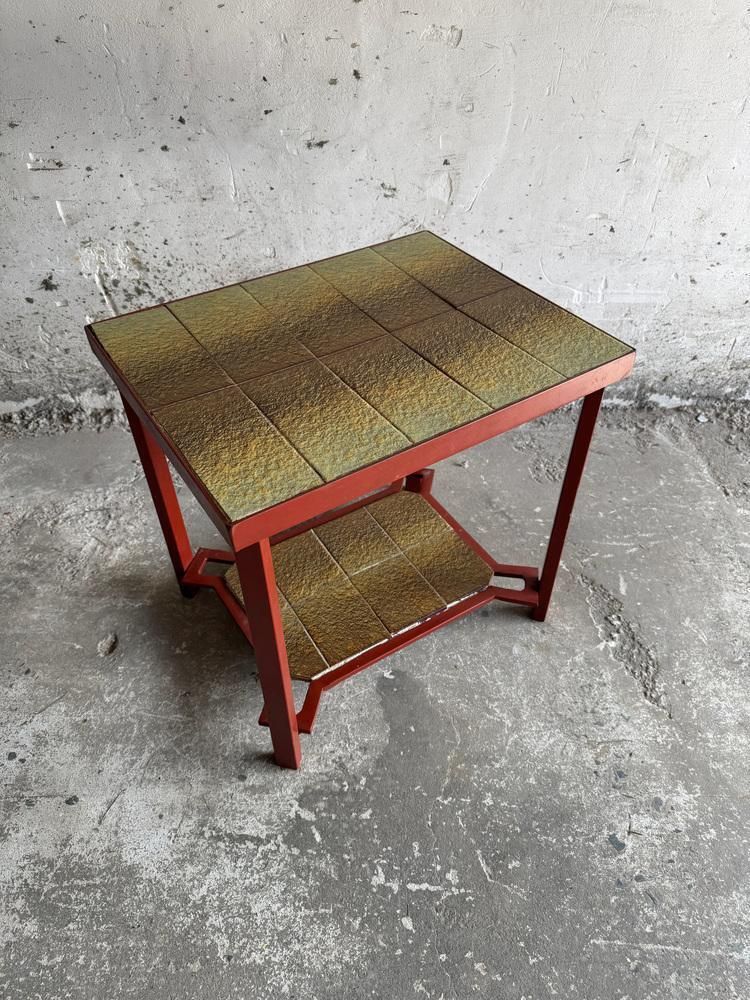 Vintage Ceramic Side Table With Terracotta Metal Frame photo furniture