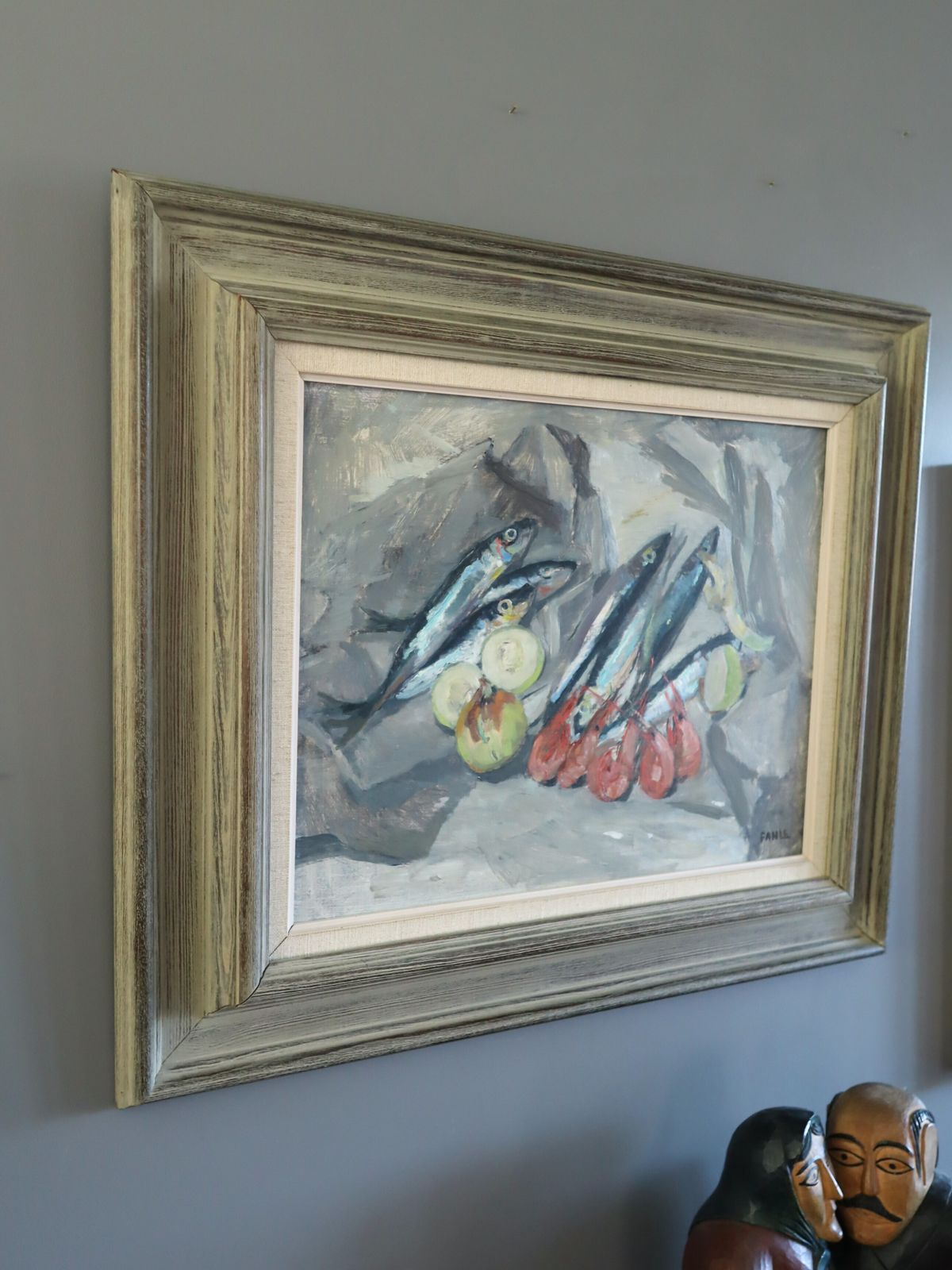 Still Life With Sardines Oil Painting photo vintage