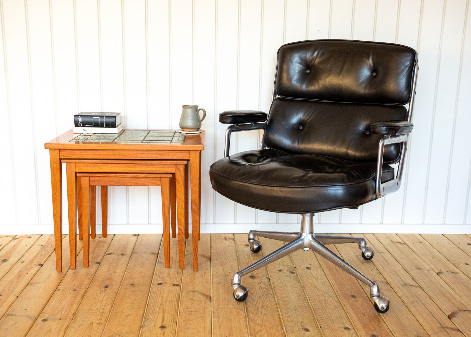 1960s Eames 3474 Time Life Executive Lobby Desk Chair Vitra Es104 Black Leather Aluminium Office Mad Men Armchai.R Mcm Mid Century photo for sale